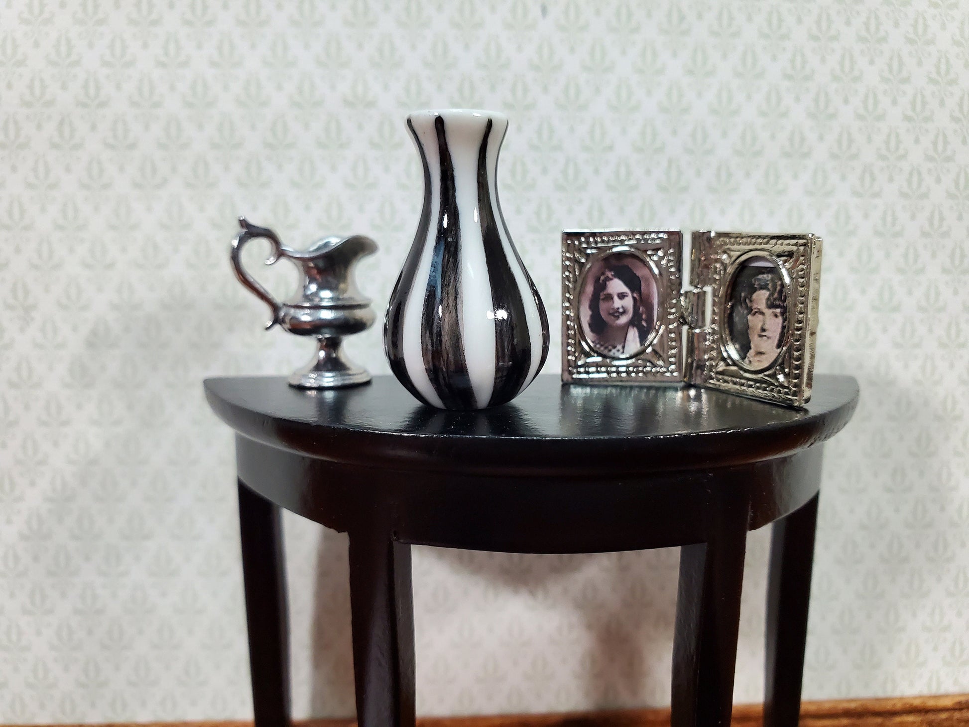 Dollhouse Black & White Vase Ceramic LARGE Modern Miniature Use in 1:12 or 1/6 Scale