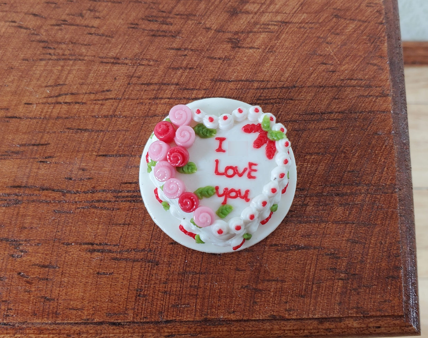 Dollhouse Cake Valentines Day Heart Shaped 1:12 Scale Miniature I Love You