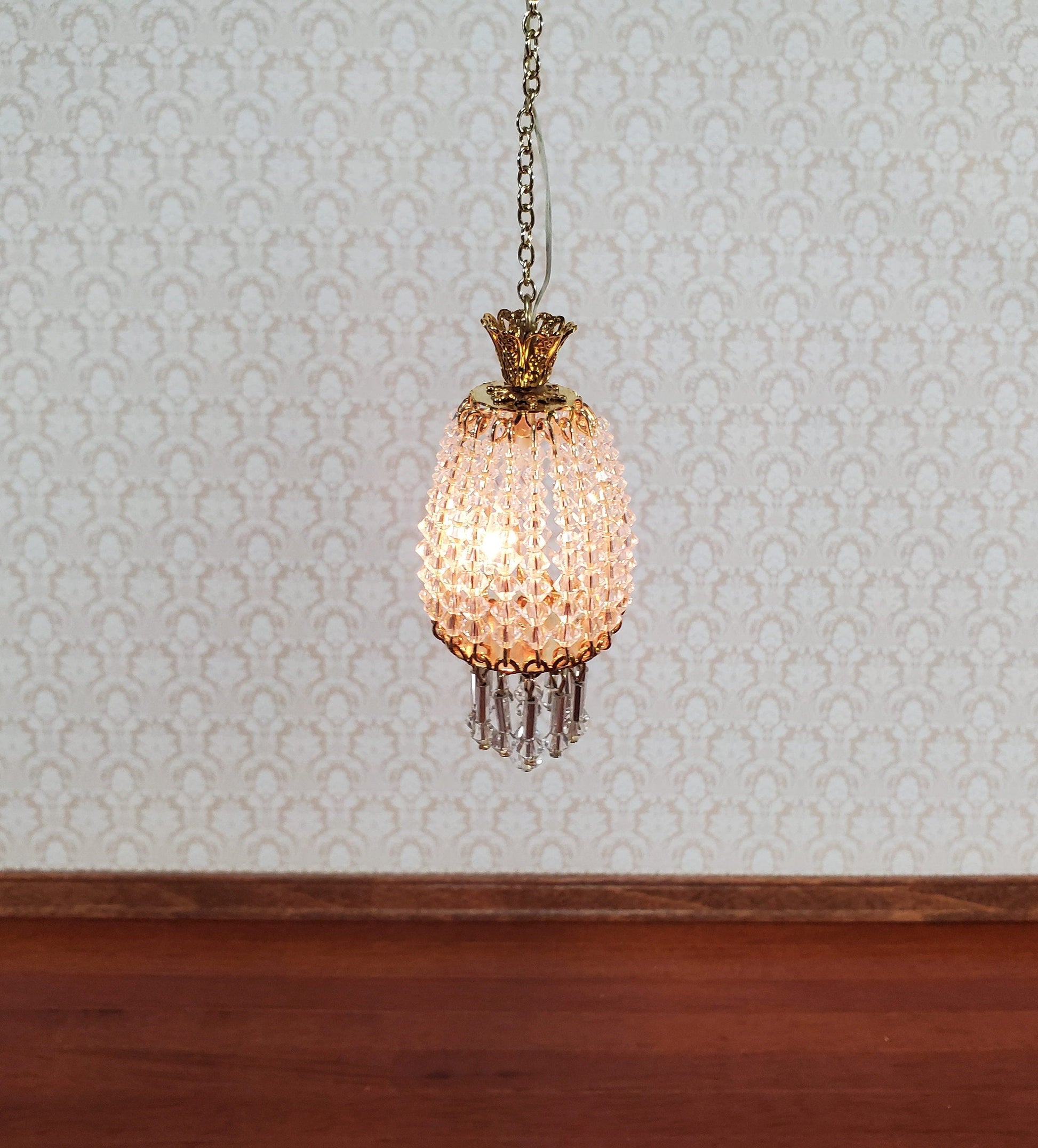 Dollhouse Parlor Chandelier Light Real Glass Crystals 12 Volt 1:12 Scale Miniature