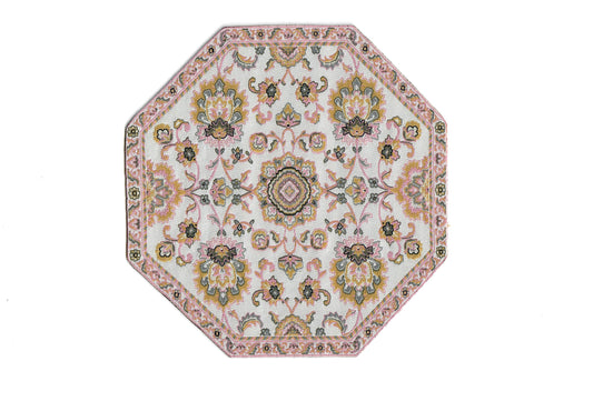 Dollhouse Fabric Rug Octagon Pink and White 1:12 Scale Miniature 5 1/2"