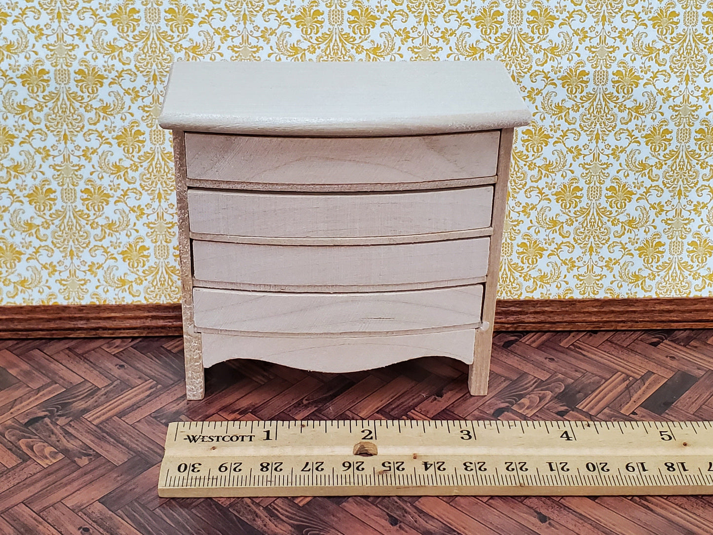 Dollhouse Dresser 4 Drawer Unpainted Wood 1:12 Scale Miniature Furniture