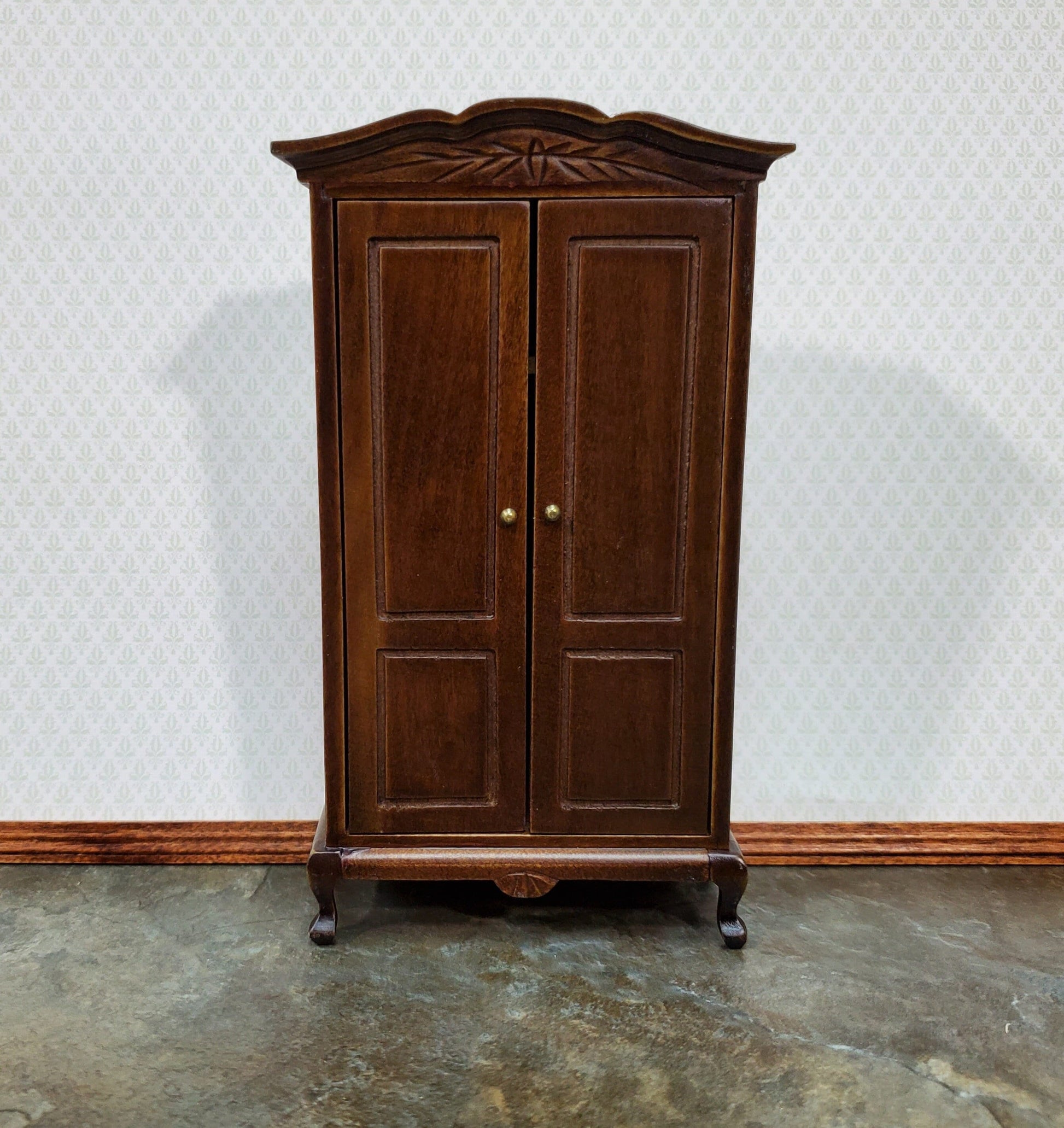 Dollhouse Wardrobe Armoire Dark Walnut Closet for Bedroom 1:12 Furniture