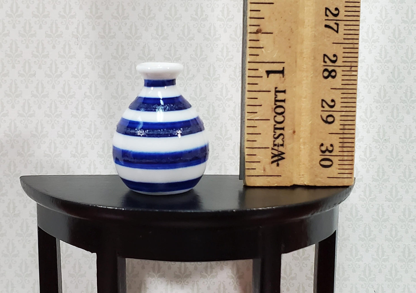 Dollhouse Vase Blue & White Striped for Flowers Ceramic 1:12 Scale Miniature