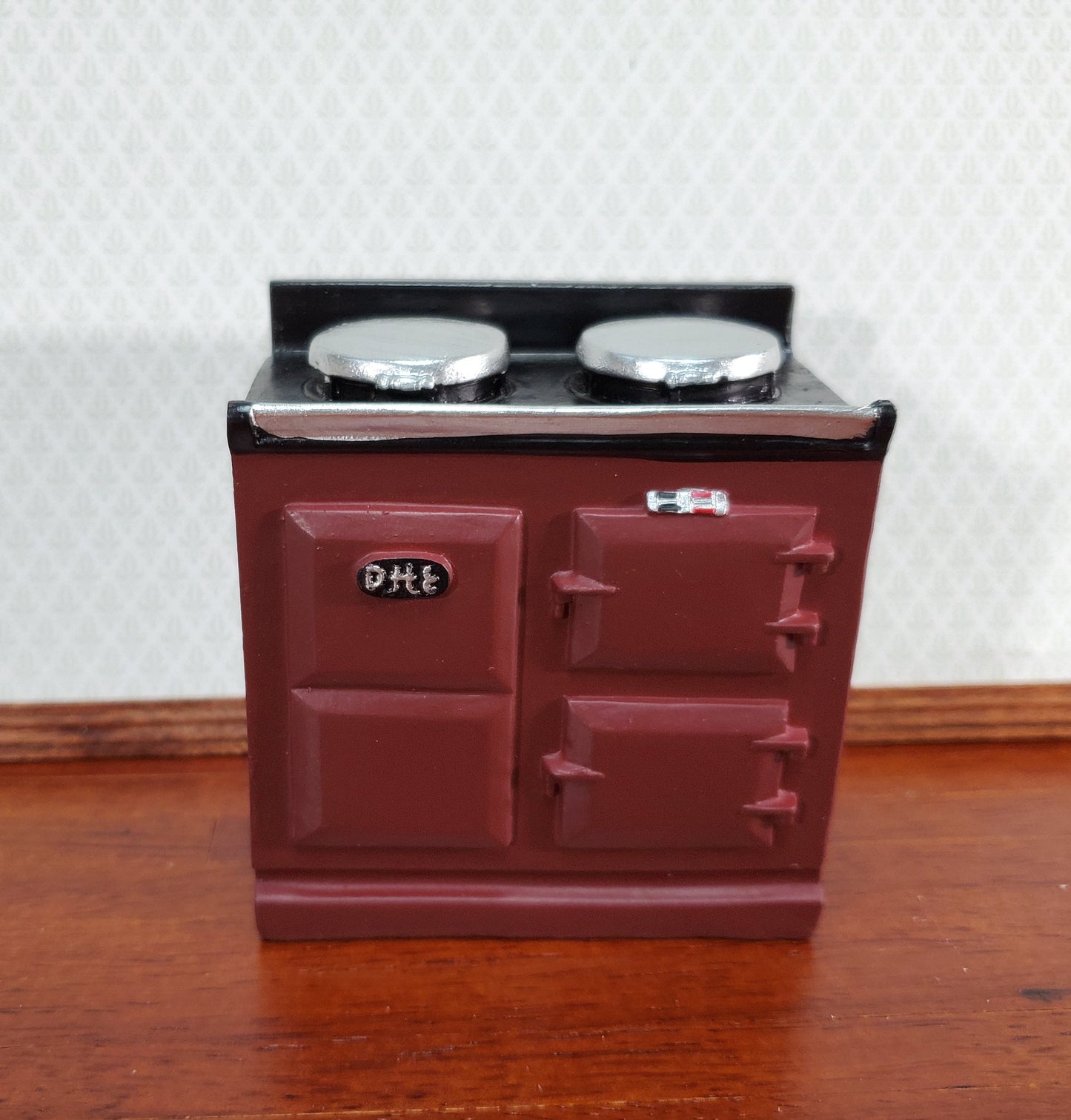 Dollhouse AGA Style Cooker Stove Oven Maroon 1:12 Scale Miniature Kitchen