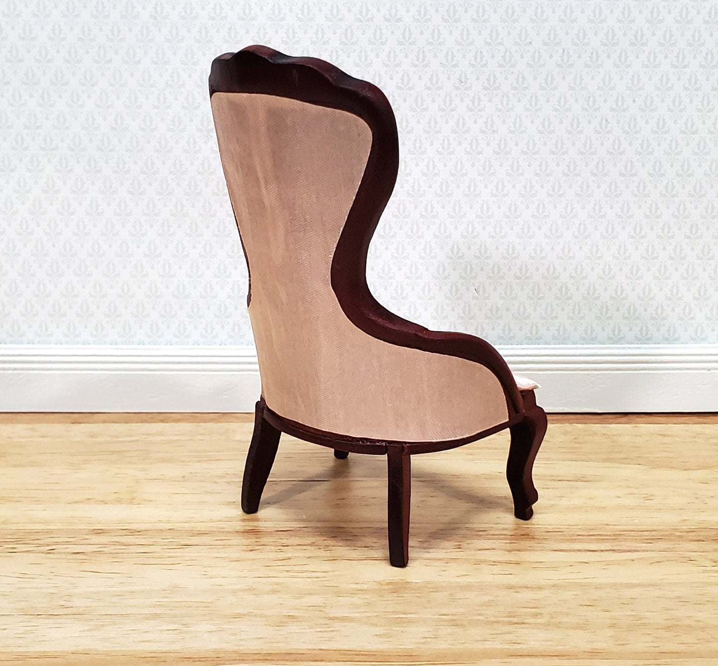 Dollhouse Ladies Chair Victorian Pink & Mahogany Finish 1:12 Scale Miniature Furniture