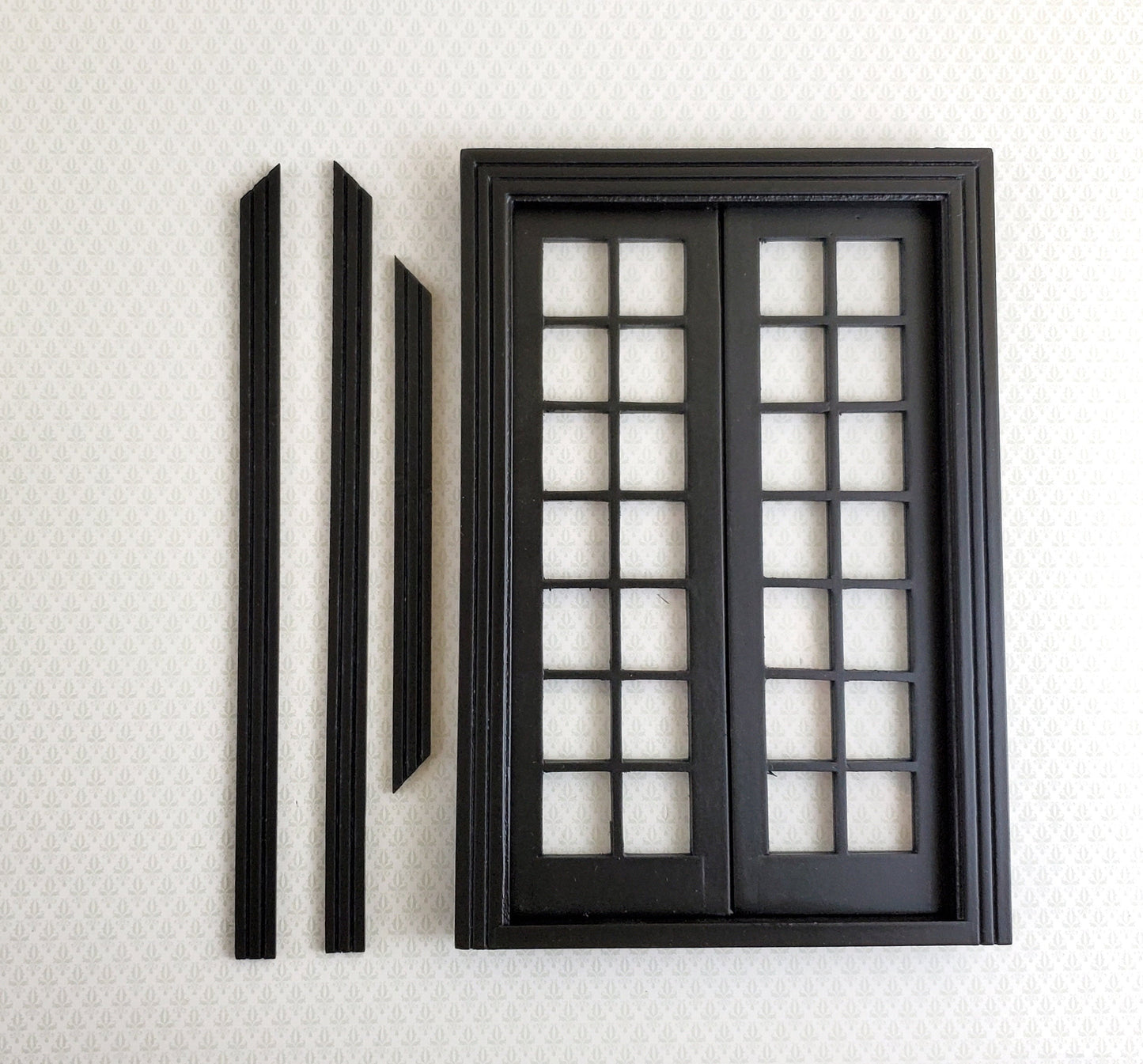 Dollhouse Double French Doors with Windows BLACK 1:12 Scale Miniature Interior Exterior