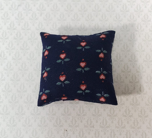 Dollhouse Pillow Flower Hearts Print Black Pink Green Handmade 1:12 Scale Miniature 1 1/2"