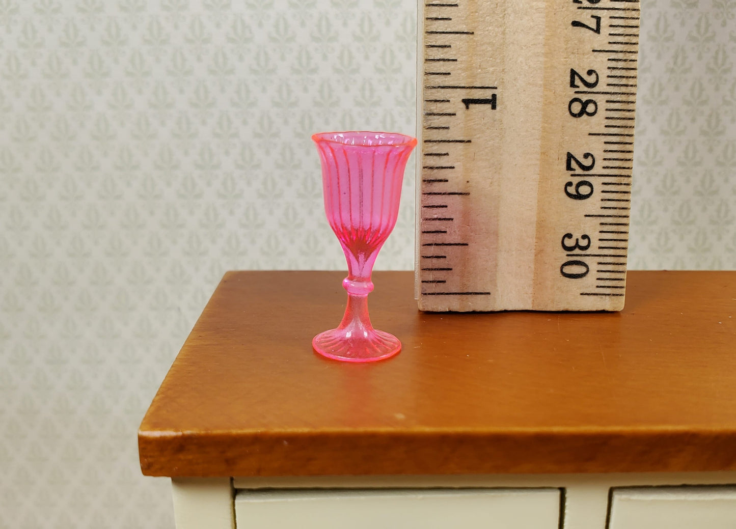 Dollhouse Fluorescent Pink Cut Glass Wine or Water Glass Tall 1:12 Scale