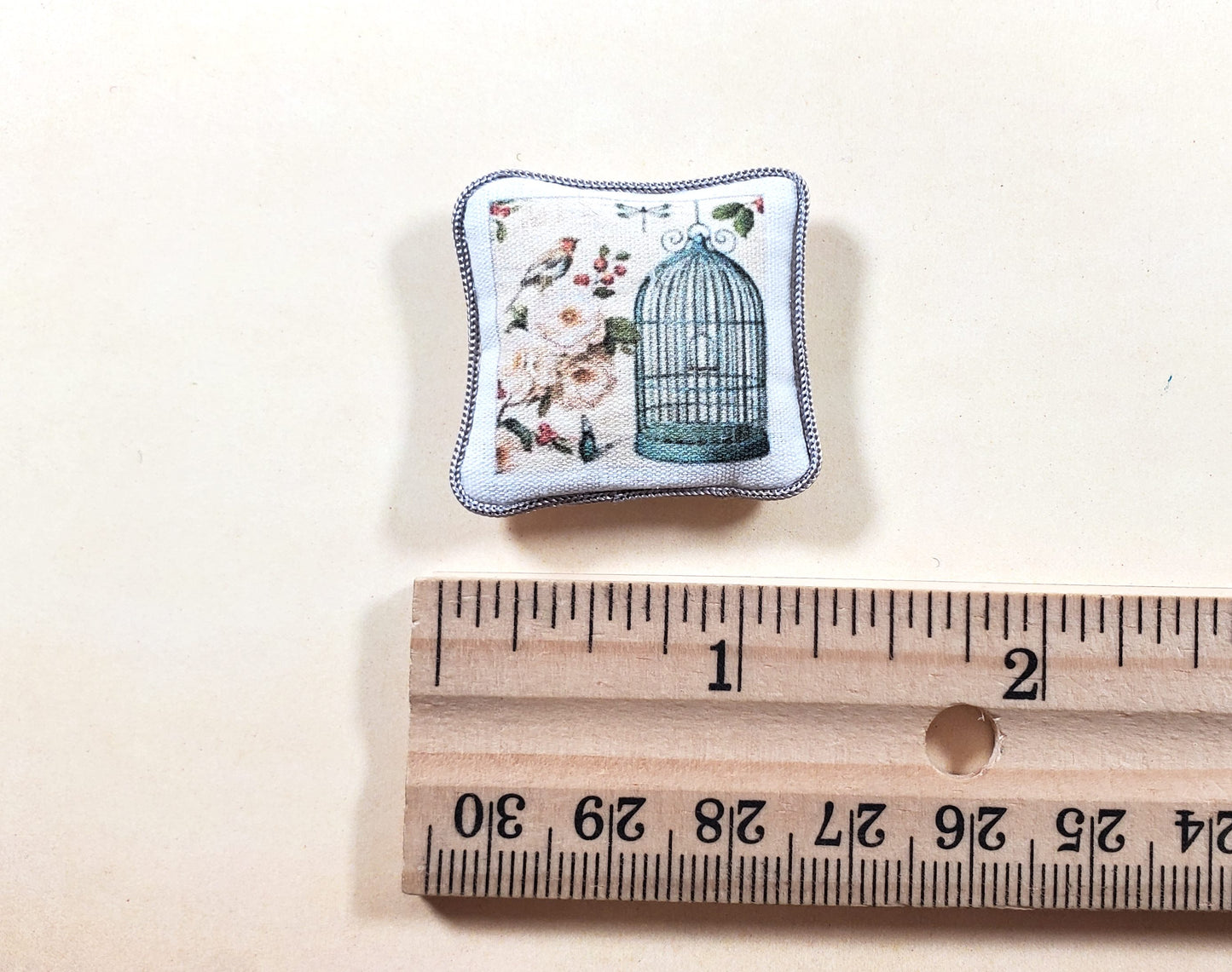 Dollhouse Green Birdcage & Butterfly Pillow Handmade 1:12 Scale Miniature