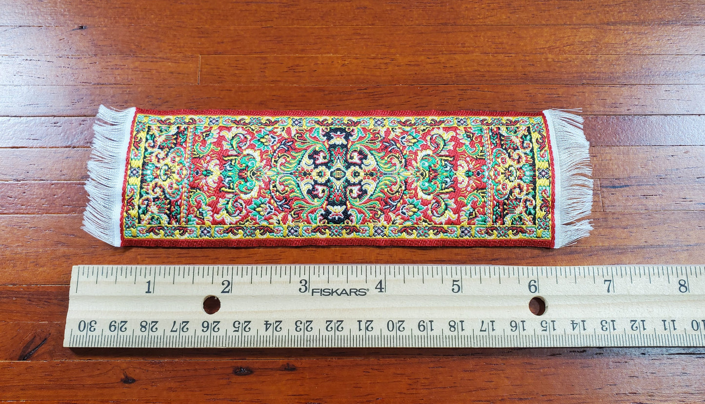 Dollhouse Narrow Carpet Rug Runner Red Gold Black Woven Fabric 1:12 Scale