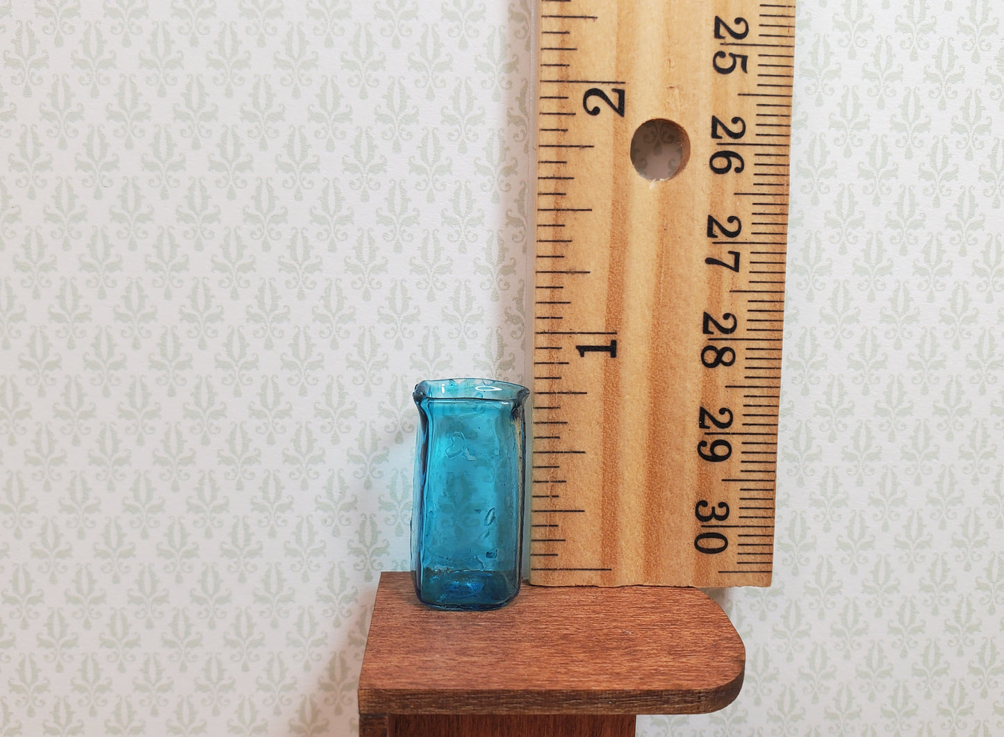 Dollhouse Glass Square Vase Aqua Color 1:12 Scale some color flaws