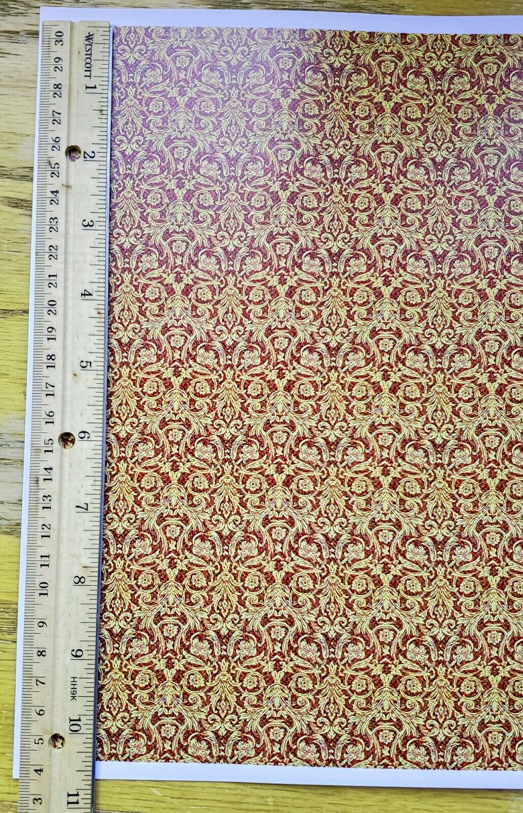 Dollhouse Wallpaper Gold on Red Festive Damask 1:12 Scale Itsy Bitsy