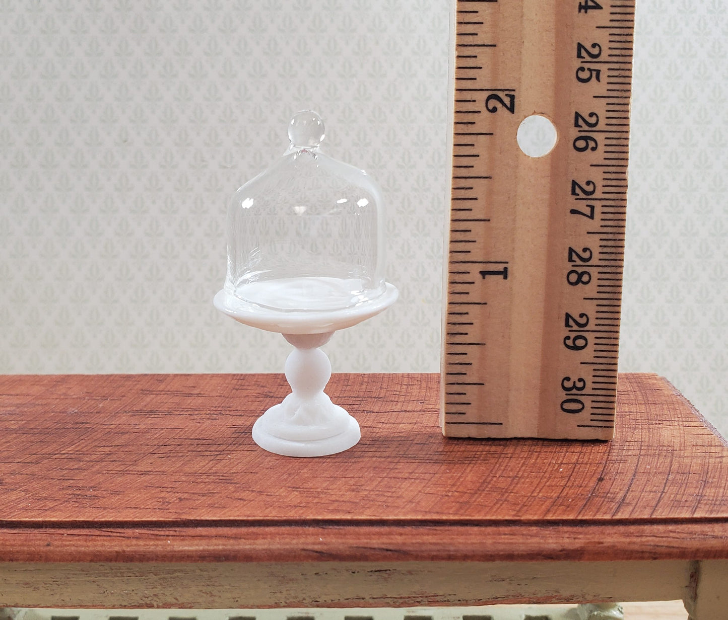 Dollhouse Cake Stand with Dome Glass & Ceramic 1:12 Scale Miniature