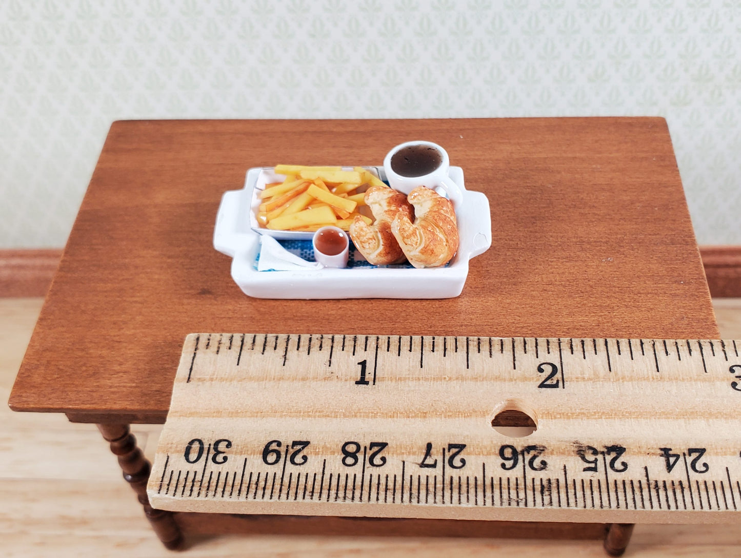 Dollhouse Croissant & Potatoes Coffee Sauce on Tray 1:12 Scale Miniature Food