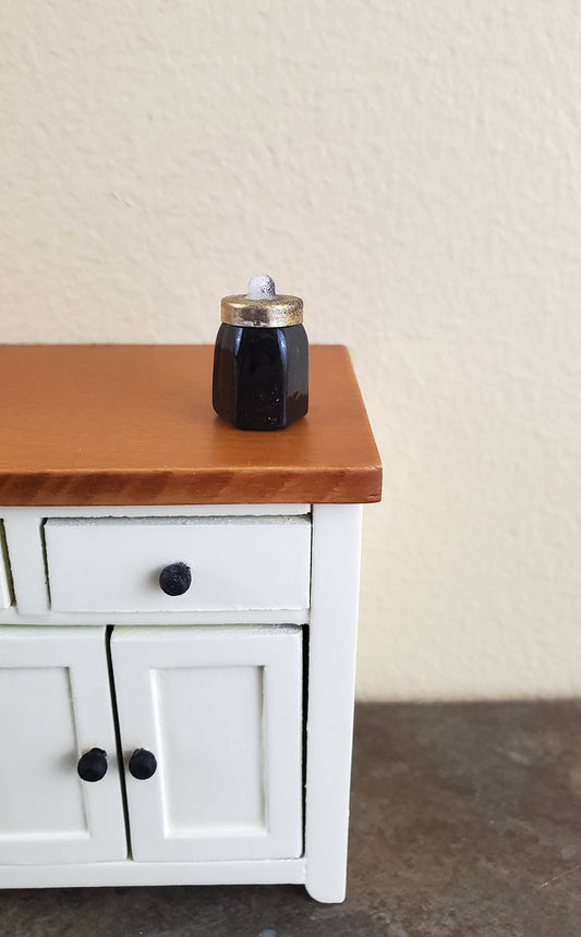 Dollhouse Miniature Black Glass Hexagon Jar with Removable Lid 1:12 Scale