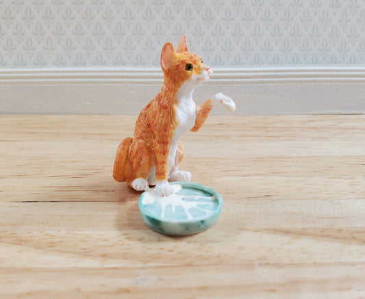 Miniature Kitty Cat Orange Tabby Stepping in Milk Dish 1:12 by Falcon Miniatures