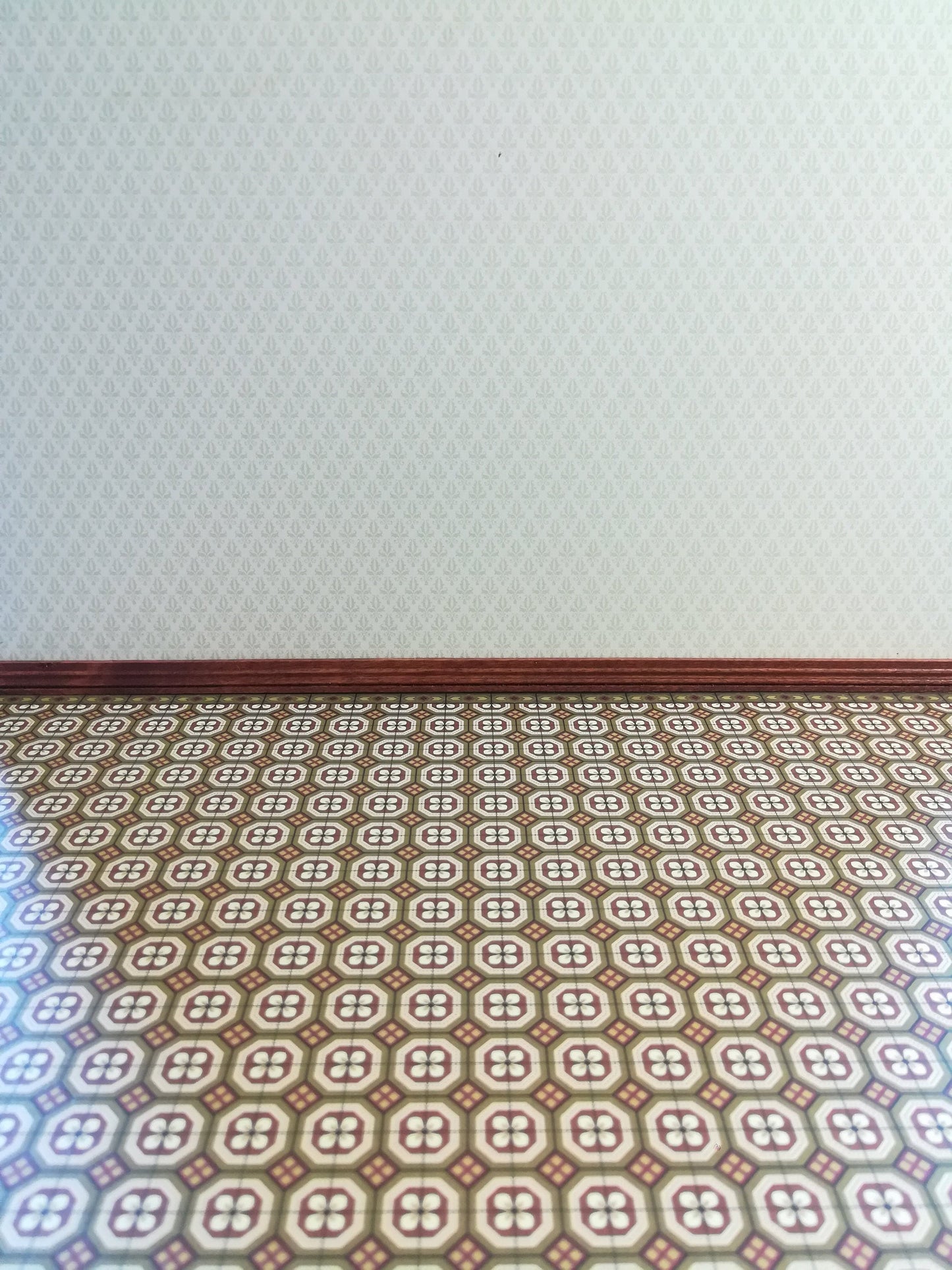 Dollhouse Victorian Tile Flooring Paper Sheet Brown & Green 1:12 Scale Miniature