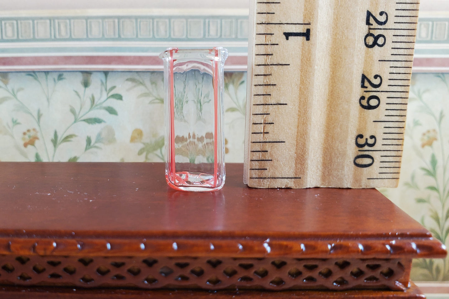 Dollhouse Red Striped Square Modern Glass Vase 1:12 Scale Miniature Flowers