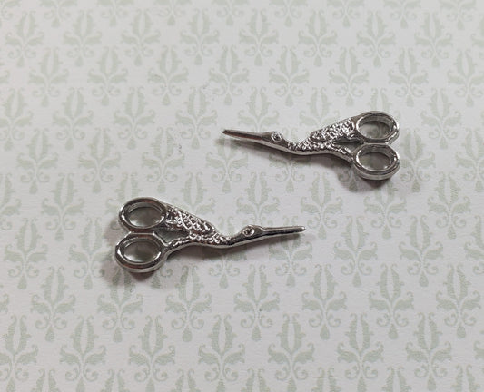 Dollhouse Bird Sewing Scissors x2 Pair Fancy Silver Metal 1:12 Scale