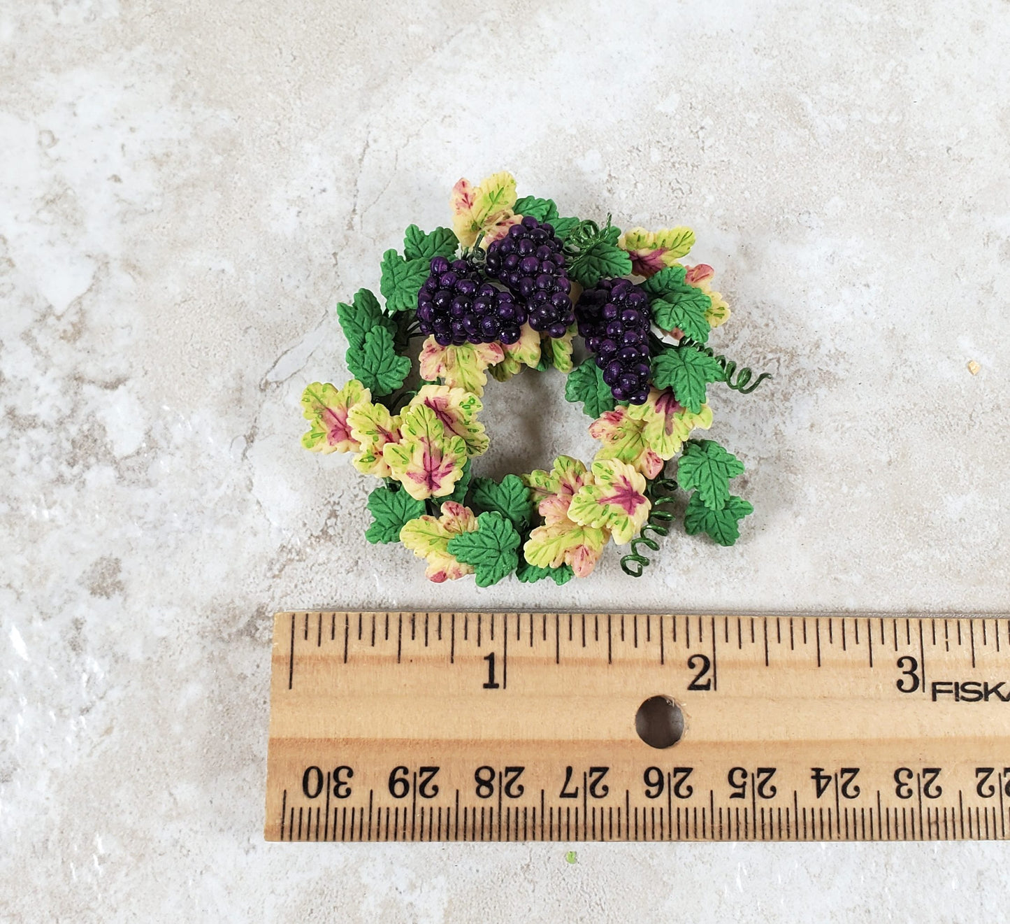 Dollhouse Grapevine Wreath with Purple Grapes 1:12 Scale Miniature