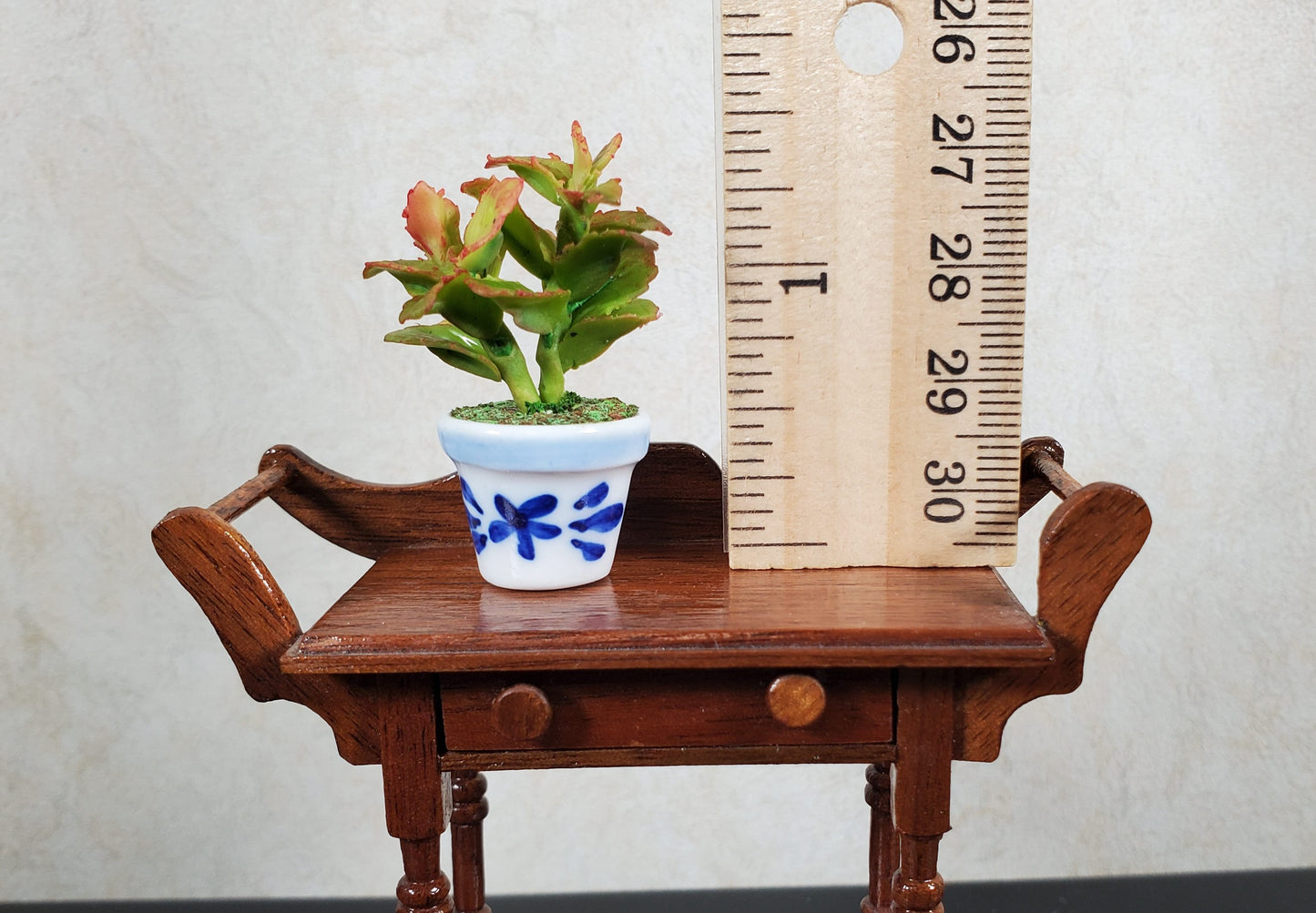 Dollhouse Potted Plant 1:12 Scale Miniature Houseplant Blue & White Planter