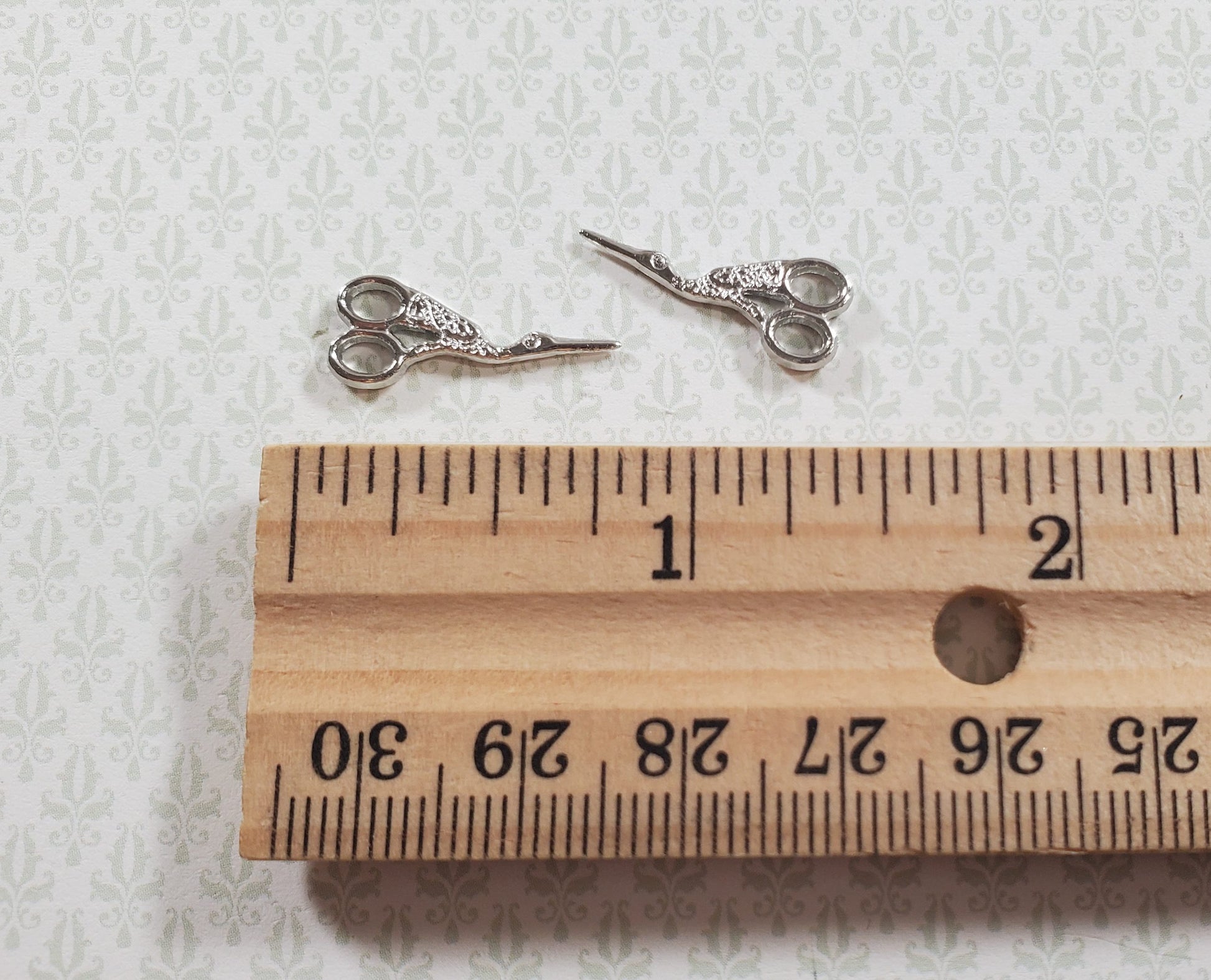 Dollhouse Bird Sewing Scissors x2 Pair Fancy Silver Metal 1:12 Scale