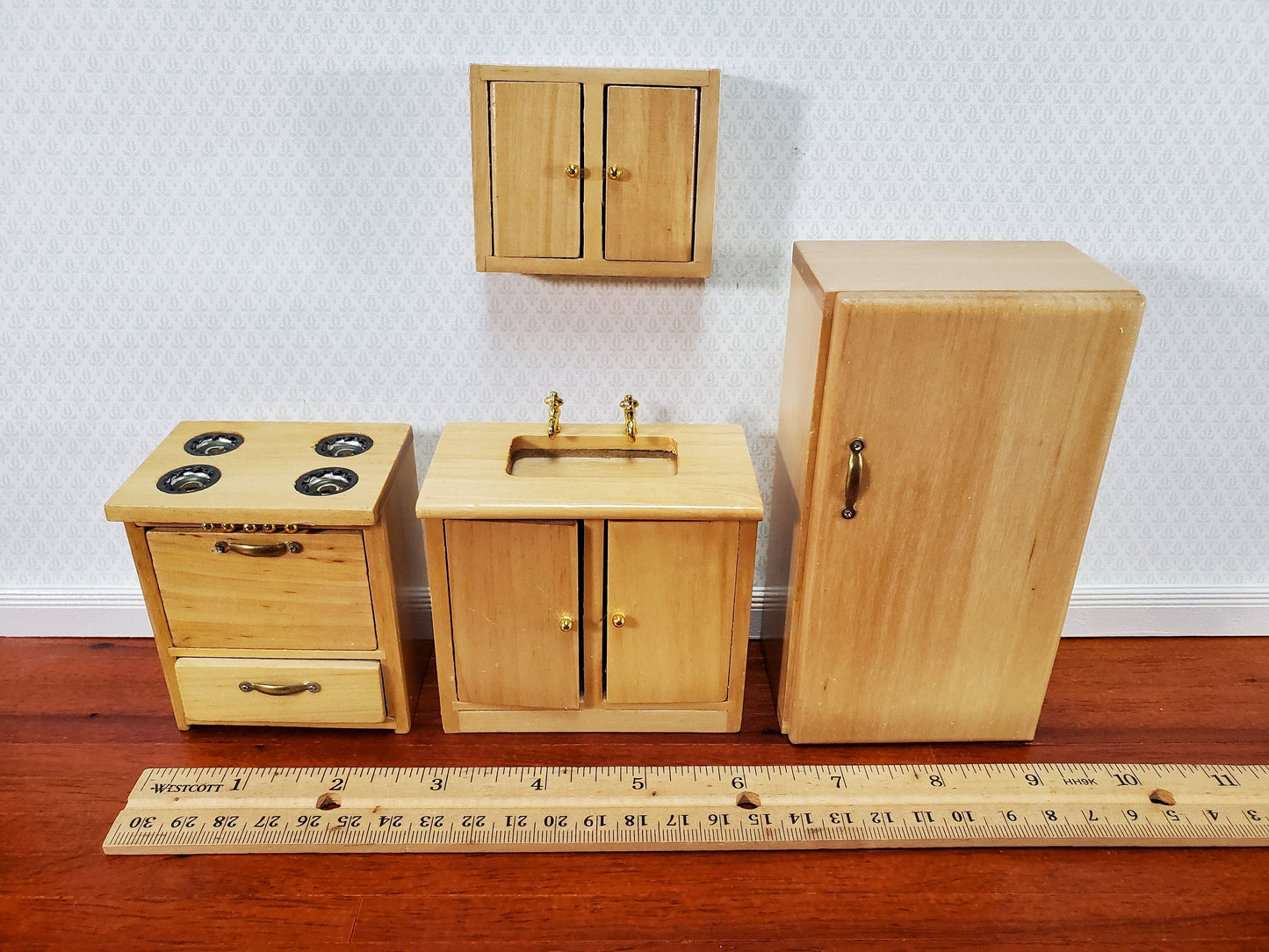 Dollhouse Kitchen Set Stove Refrigerator Sink Cupboard 1:12 Scale Furniture