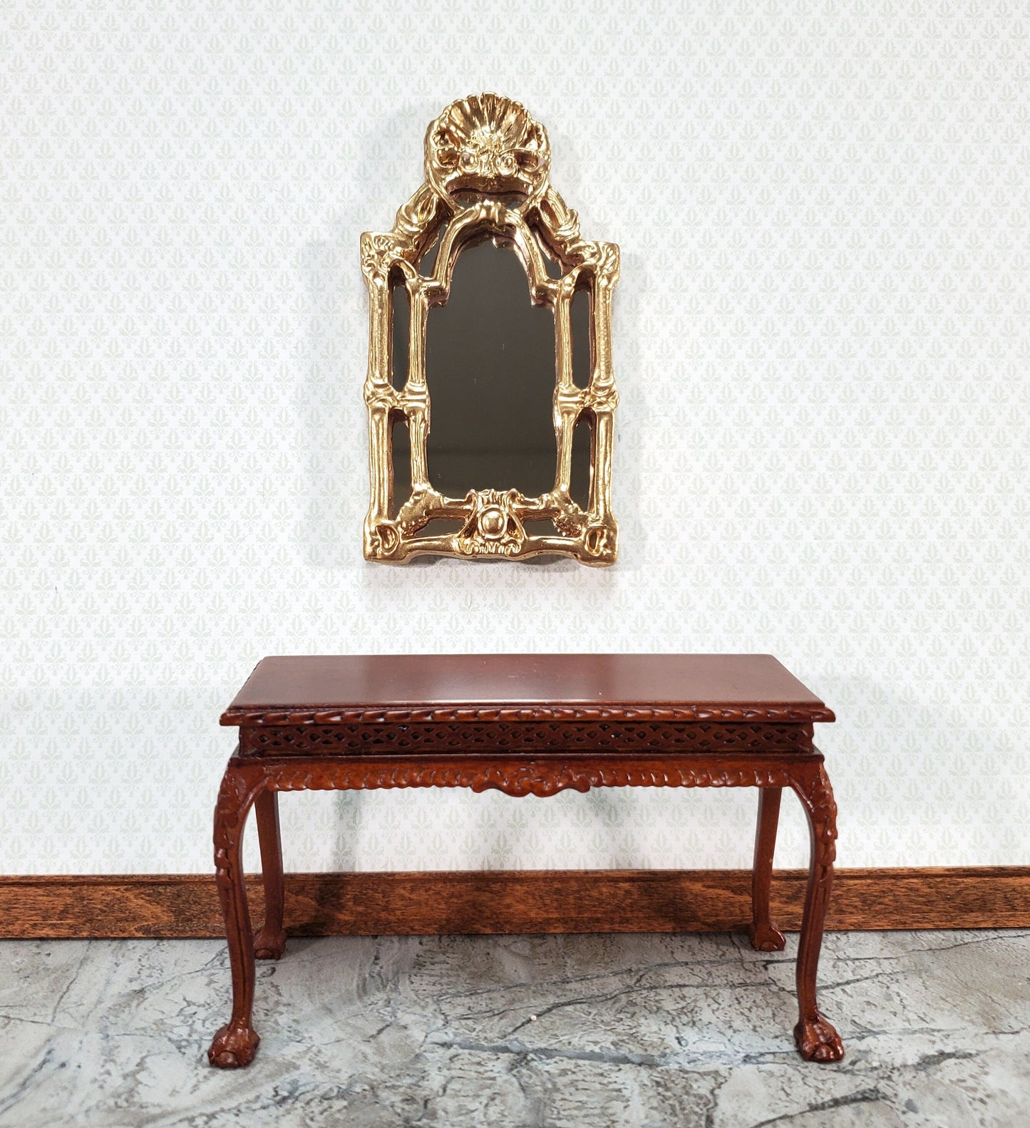 Dollhouse Mirror Baroque Style Gold LARGE 1:12 Scale Miniature Decor 4 1/4" tall