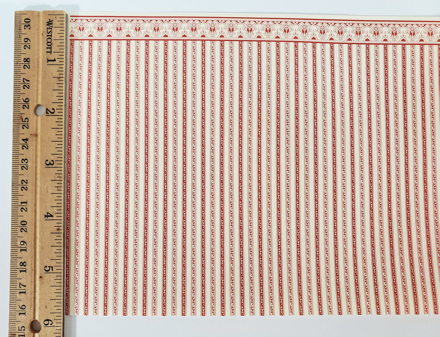 Dollhouse HALF SCALE Wallpaper 3 Sheets Red & Cream Striped "Regency" 1:24 Scale