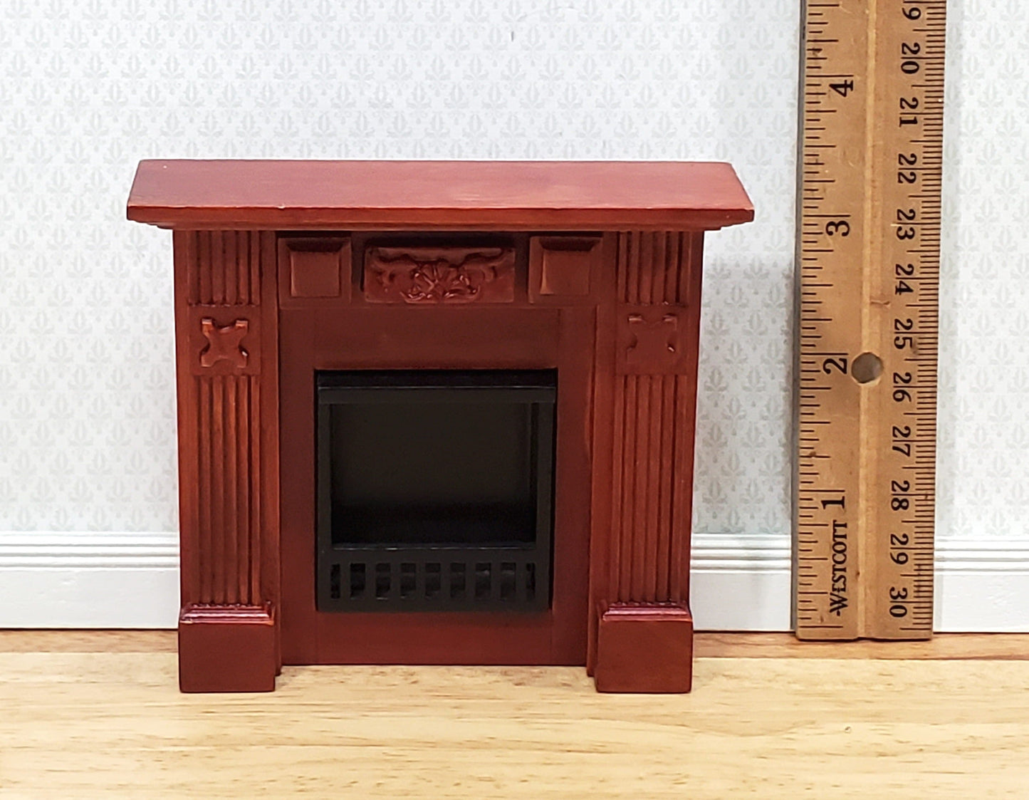 Dollhouse Small Fireplace Wood with a Mahogany Finish 1:12 Scale Furniture