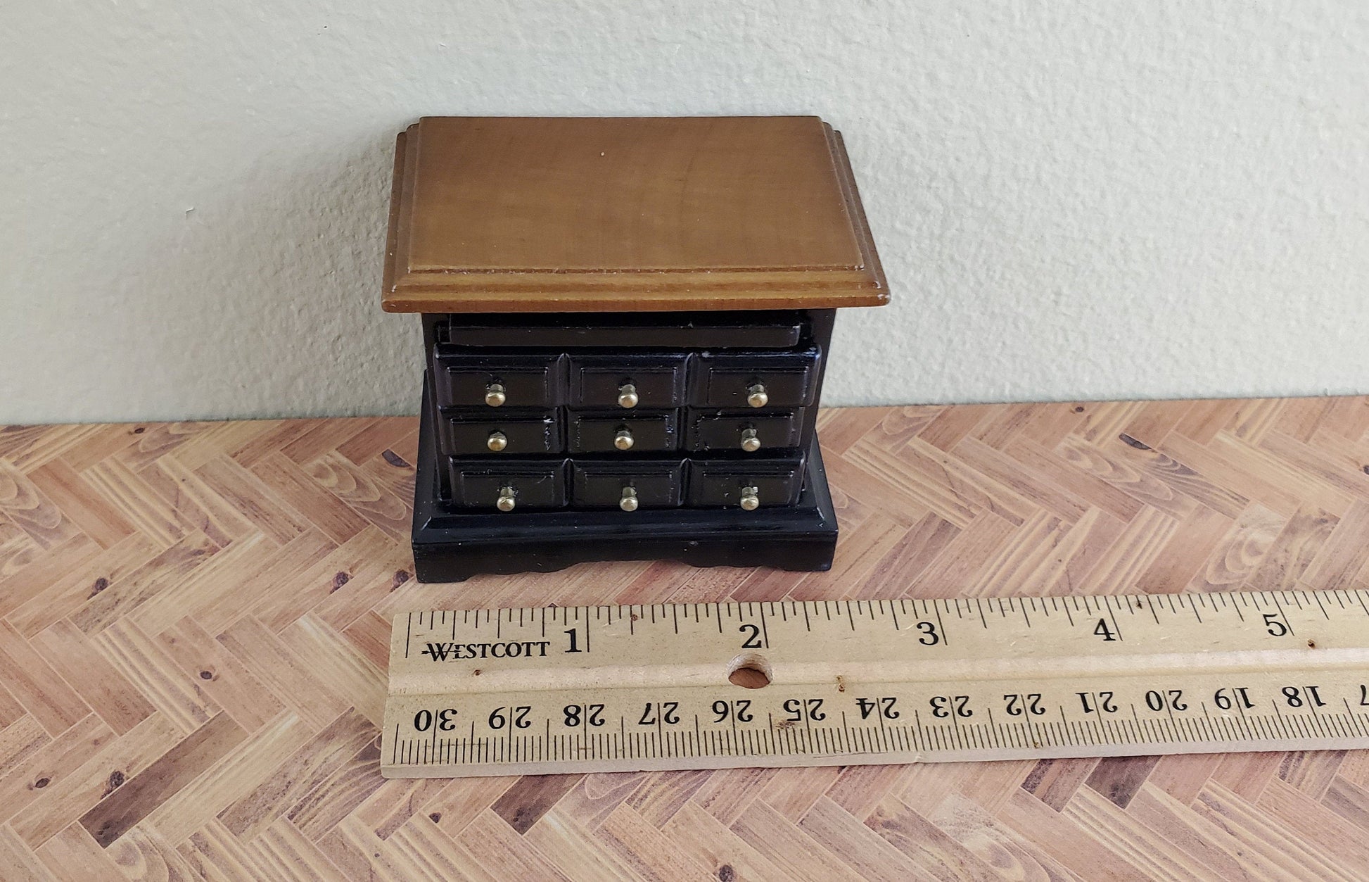 Dollhouse Side Table or Nightstand Black with Drawers 1:12 Scale Miniature Furniture
