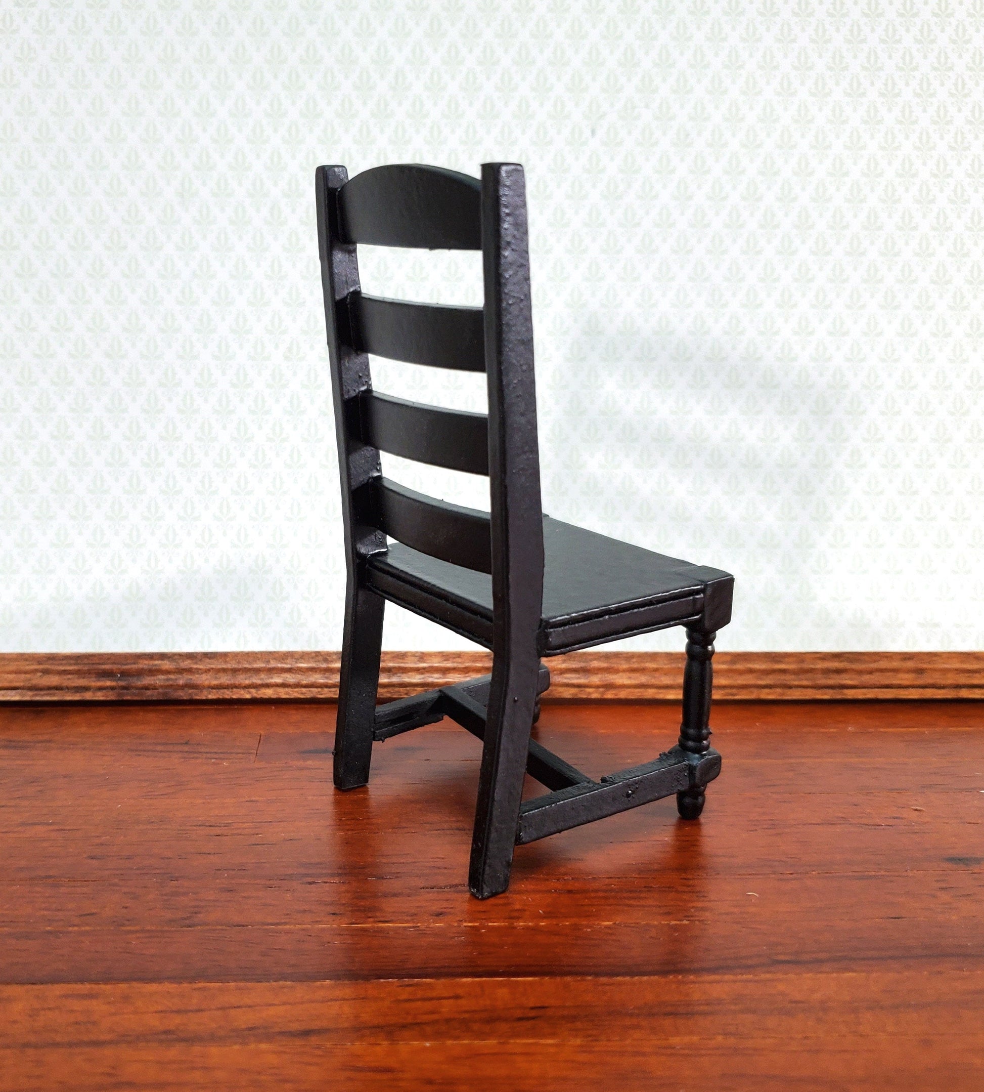 Dollhouse Chair Ladderback for Kitchen or Dining Room Black 1:12 Scale Miniature Furniture