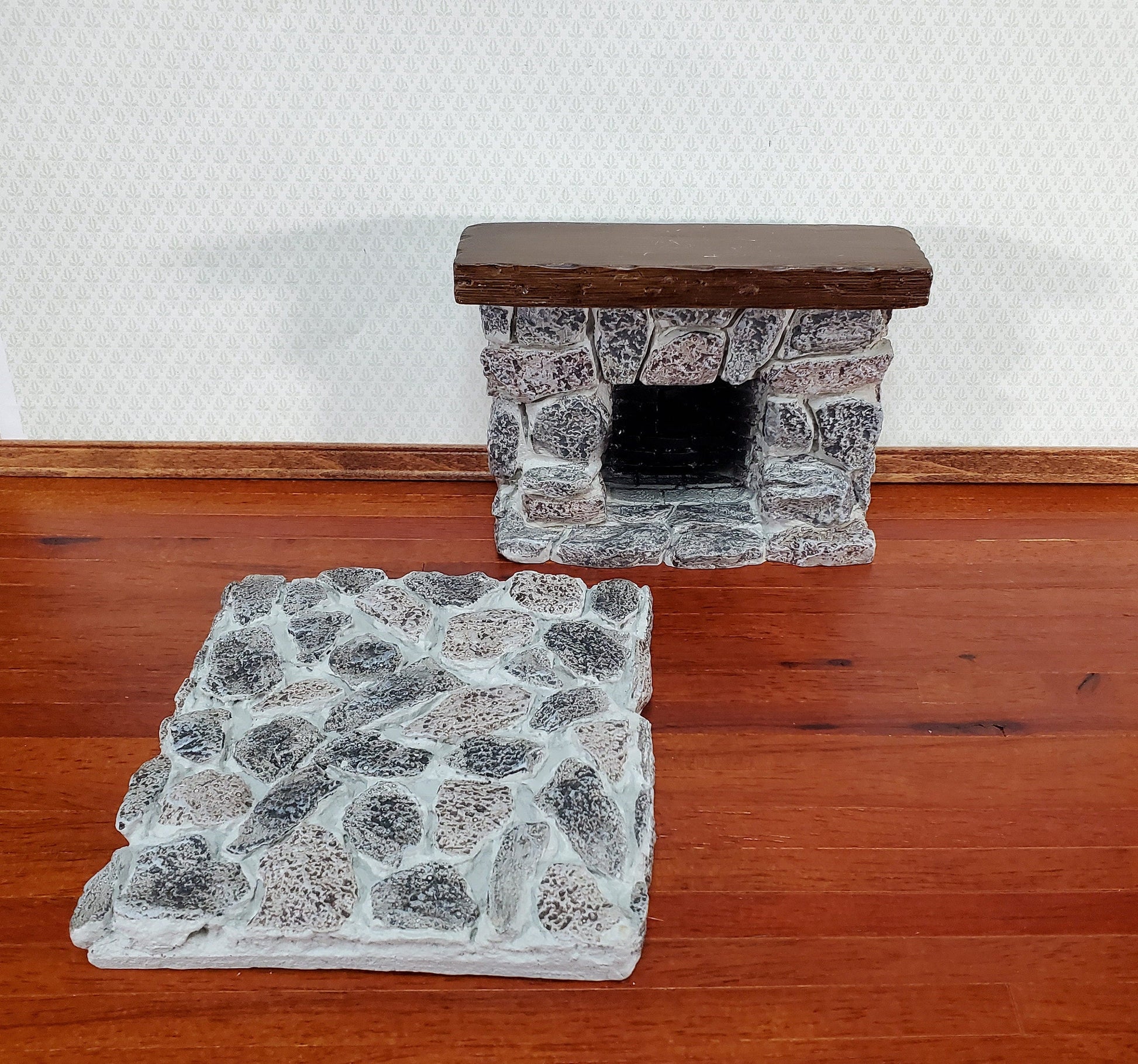 Dollhouse Tall Stone Fireplace Gray Fieldstone Ceiling Height 1:12 Scale Miniature