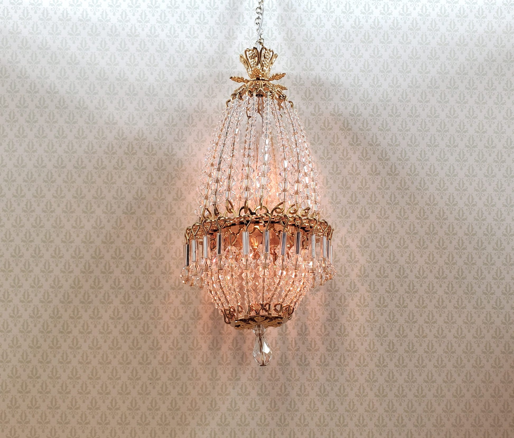 Dollhouse Crystal Chandelier "Daphne Deluxe" Real Glass 12 Volt 1:12 Scale