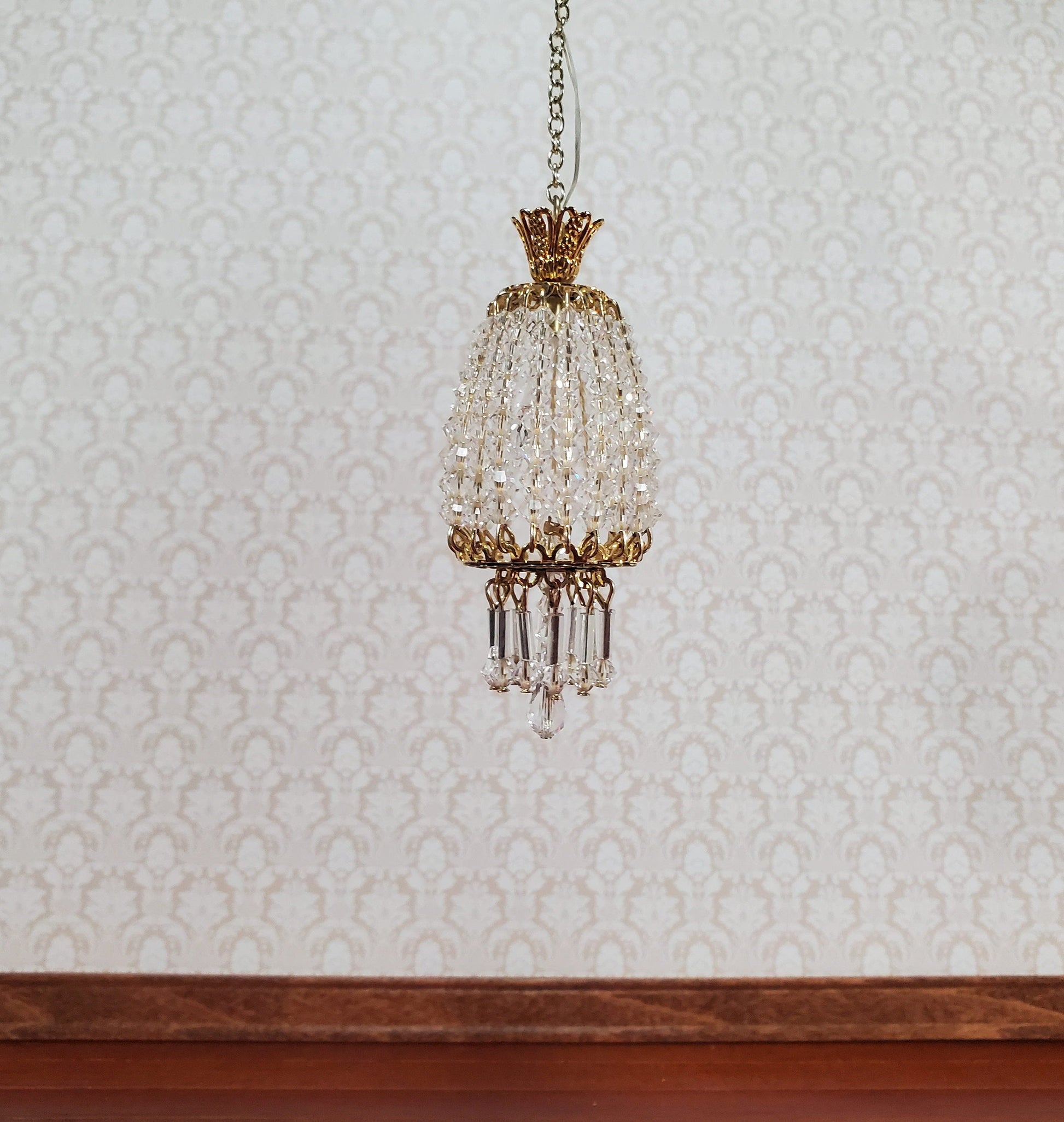 Dollhouse Parlor Chandelier Light Real Glass Crystals 12 Volt 1:12 Scale Miniature