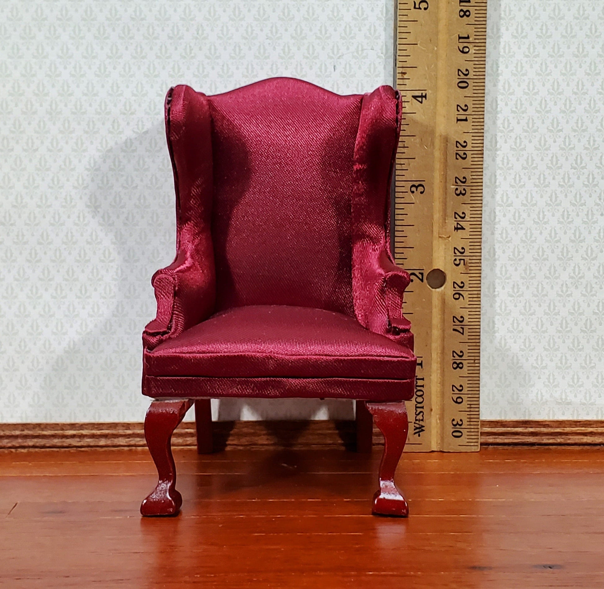 Dollhouse Arm Chair Wing Back Burgundy 1:12 Scale Miniature Furniture Living Room