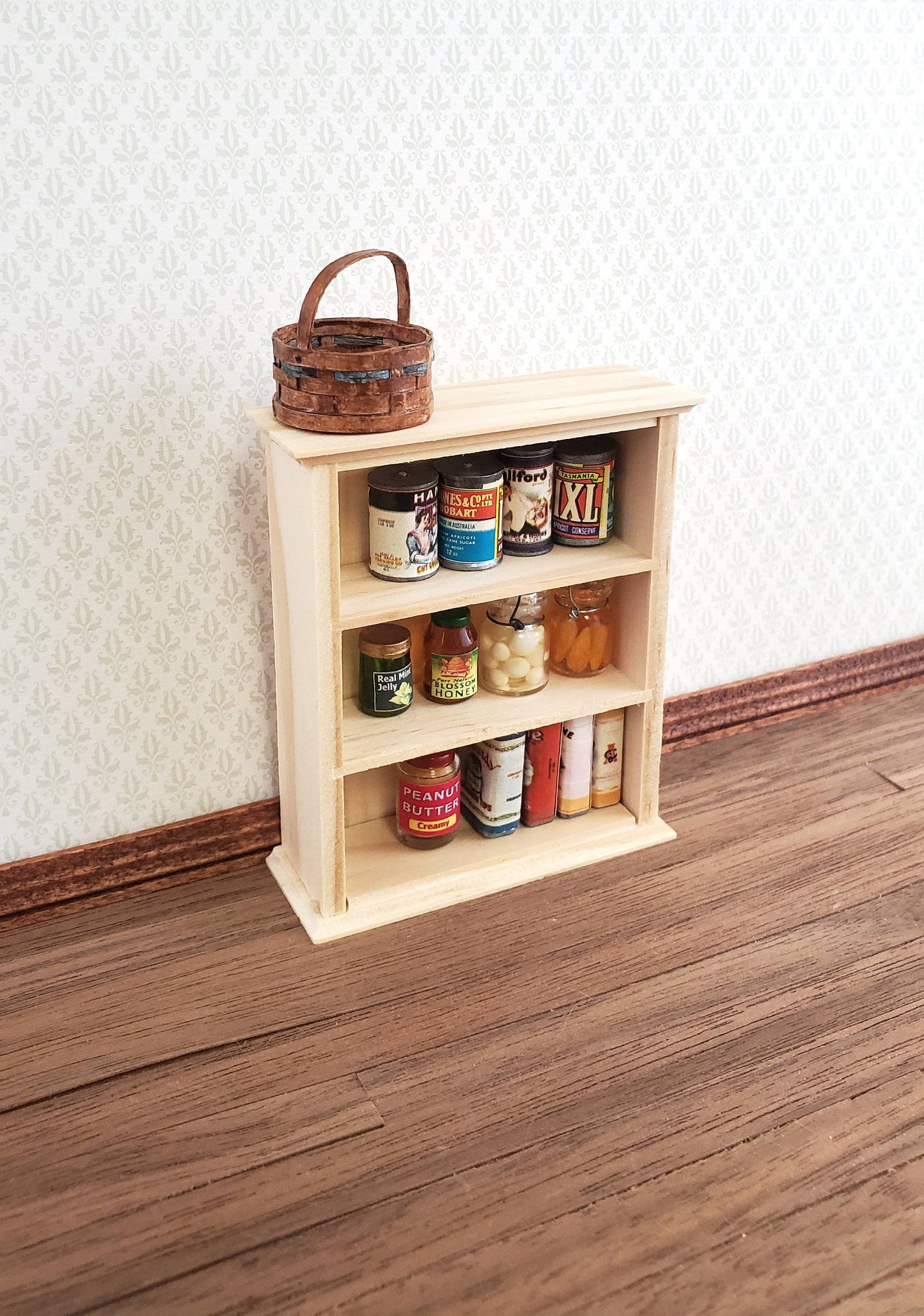 Dollhouse Miniature Hanging Shelf or Half Scale Bookcase 1:12 Scale Furniture Barewood