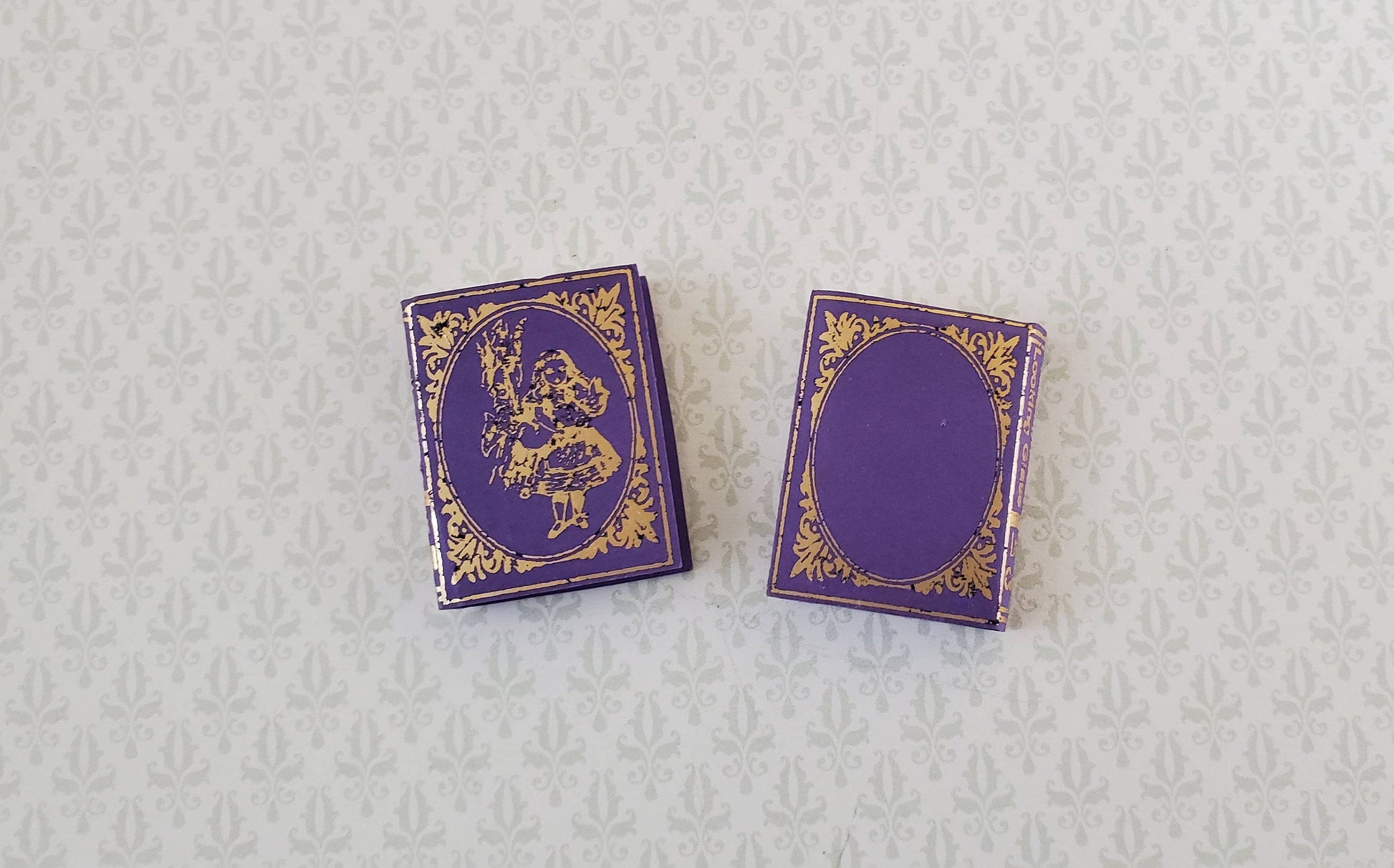 Dollhouse Miniature Books x2 Alice in Wonderland Set Lewis Carroll 1:12 Scale (blank inside)