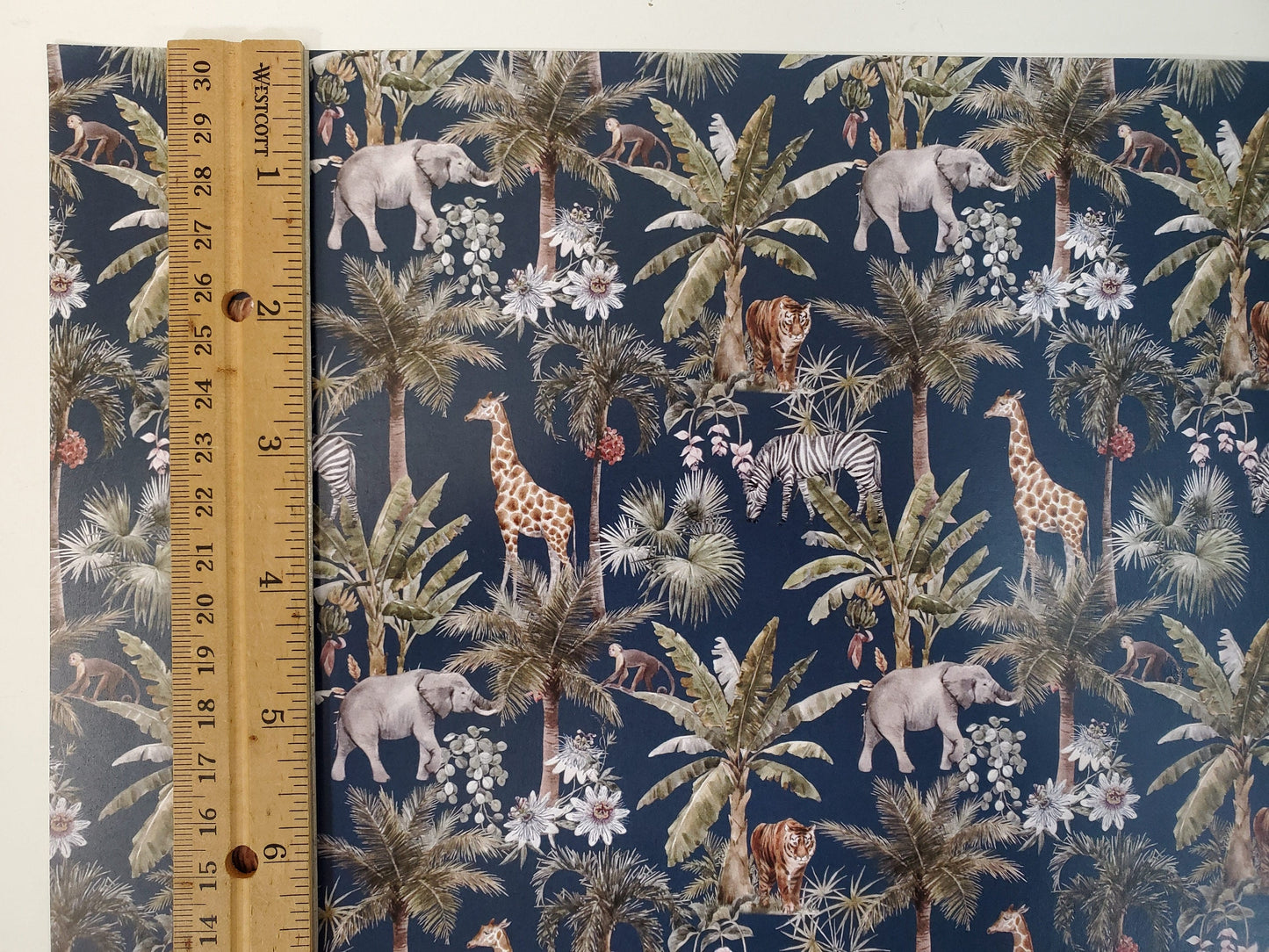 Dollhouse Wallpaper Jungle Print Elephants Tigers Zebras Navy Blue 3 Sheets