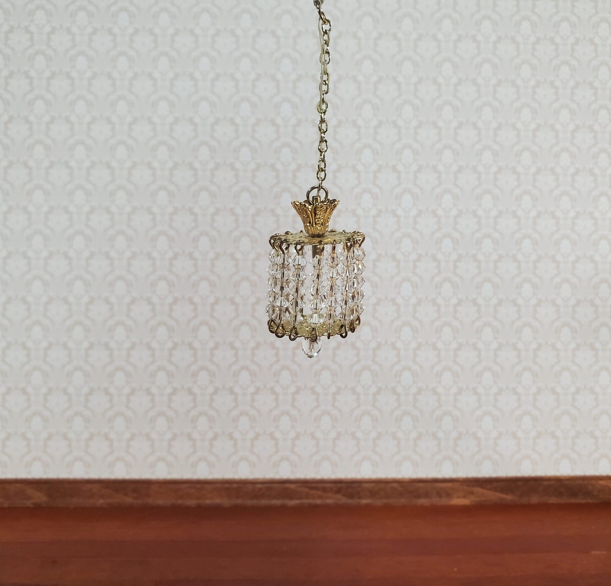 Dollhouse Ceiling Light Real Glass Crystals "Drum Lamp" 12 Volt 1:12 Scale Miniature