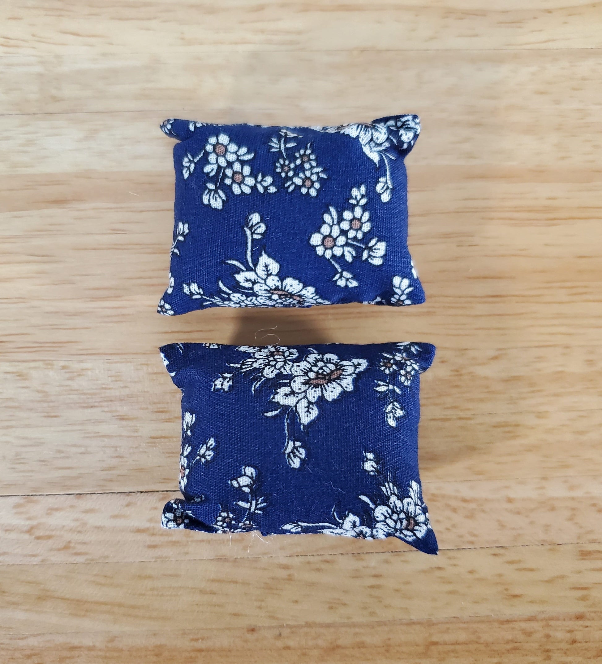 Dollhouse Pillows Navy Blue & White Floral Set of 2 1:12 Scale Miniature
