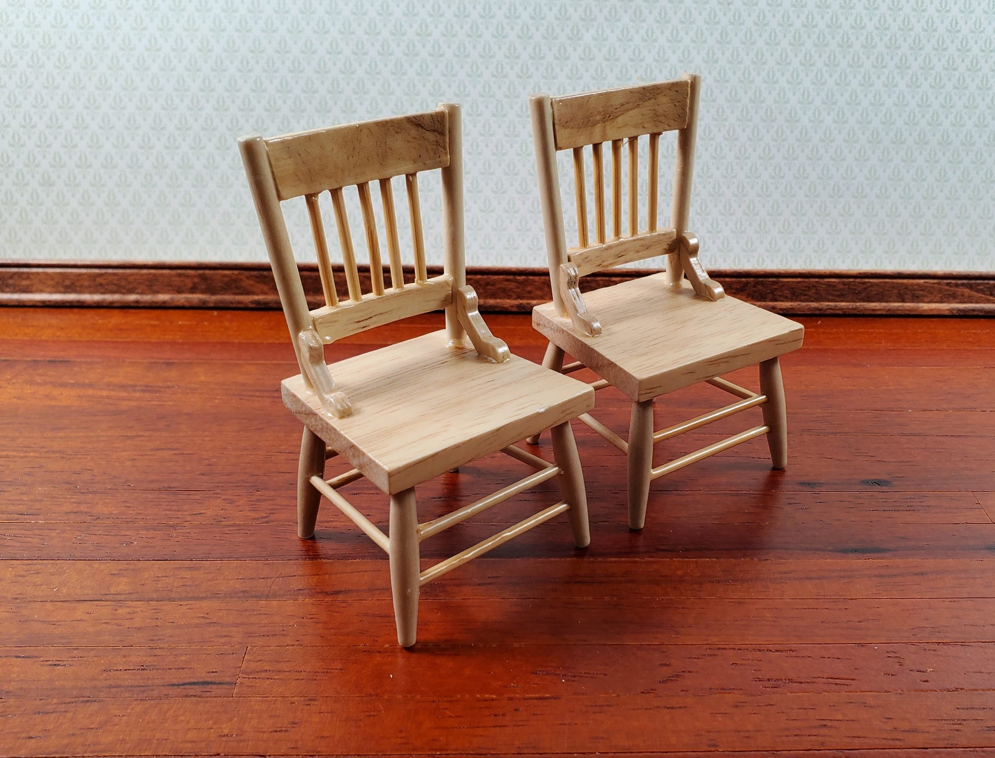 Dollhouse Kitchen Table & 4 Chairs Set Light Oak Finish 1:12 Scale Miniature Furniture