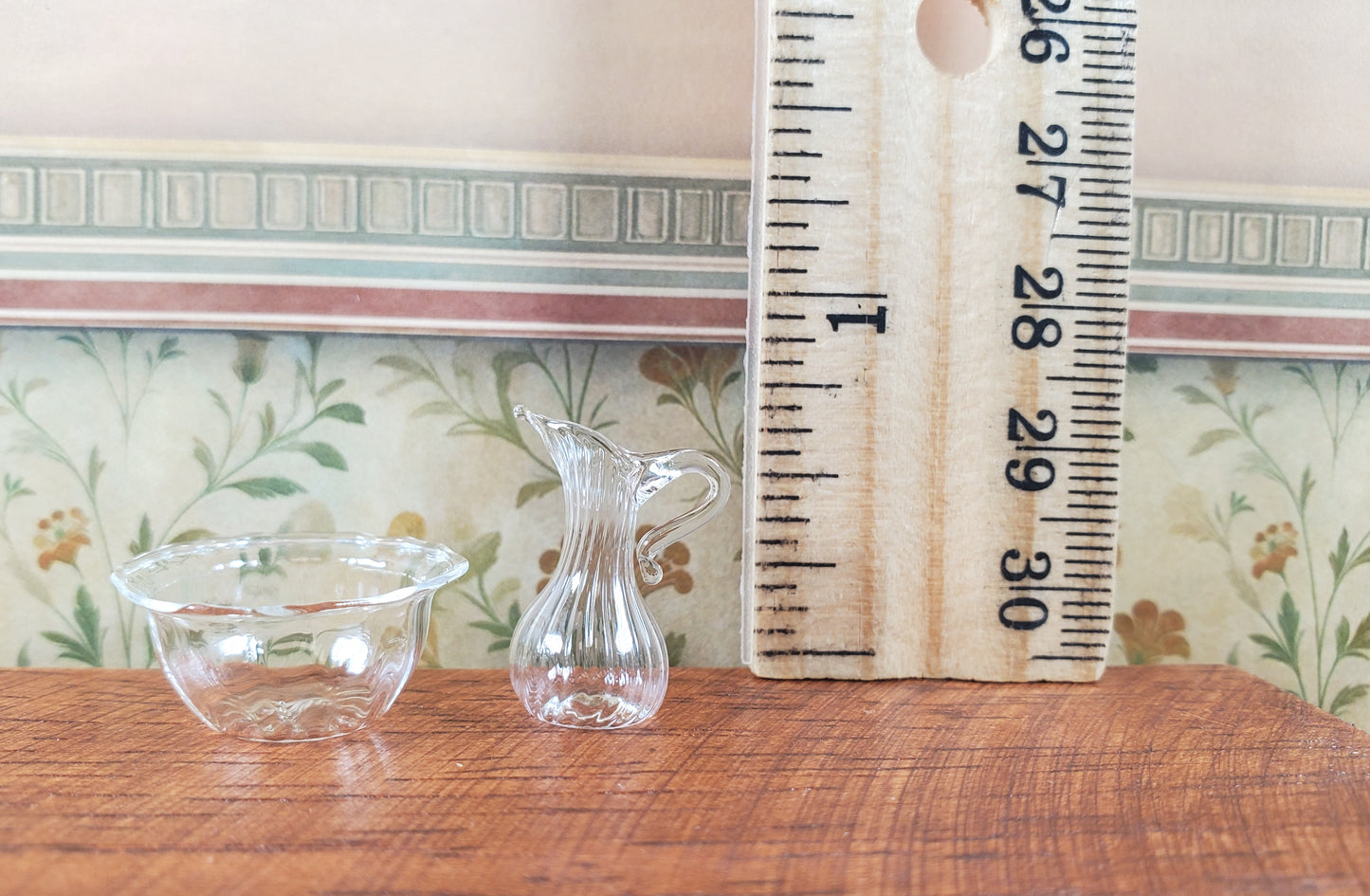 Dollhouse Glass Bowl and Pitcher Set 1:12 Scale Miniature Decoration Dining