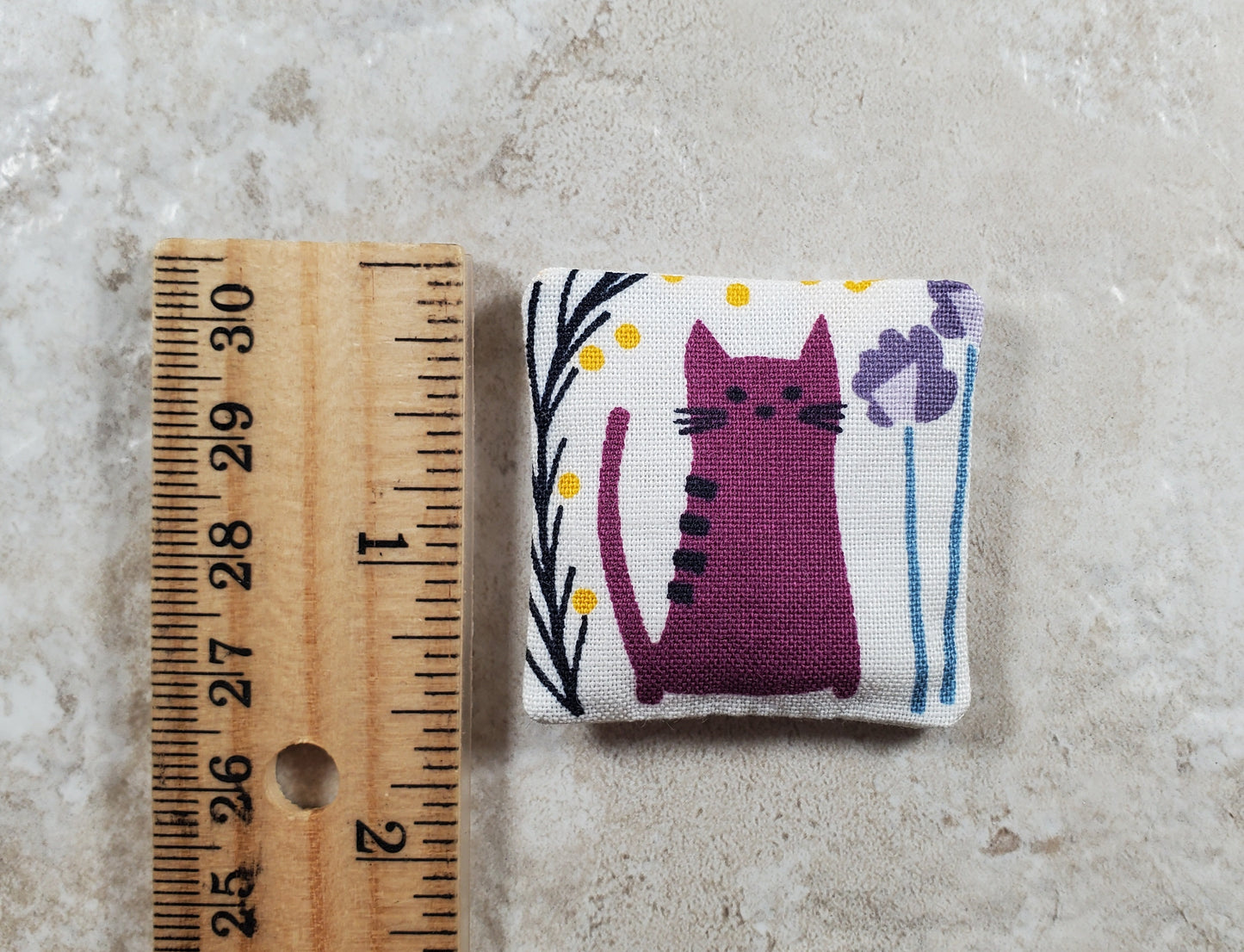 Dollhouse Miniature Pillow Purple Cat Handmade 1:12 Scale 1 1/2"