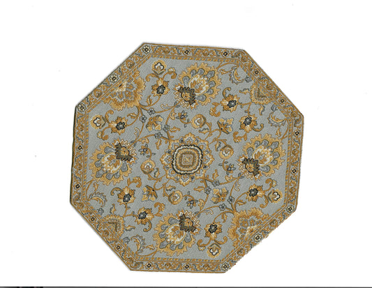 Dollhouse Fabric Rug Octagon Gray & Gold 1:12 Scale Miniature 5 1/2"
