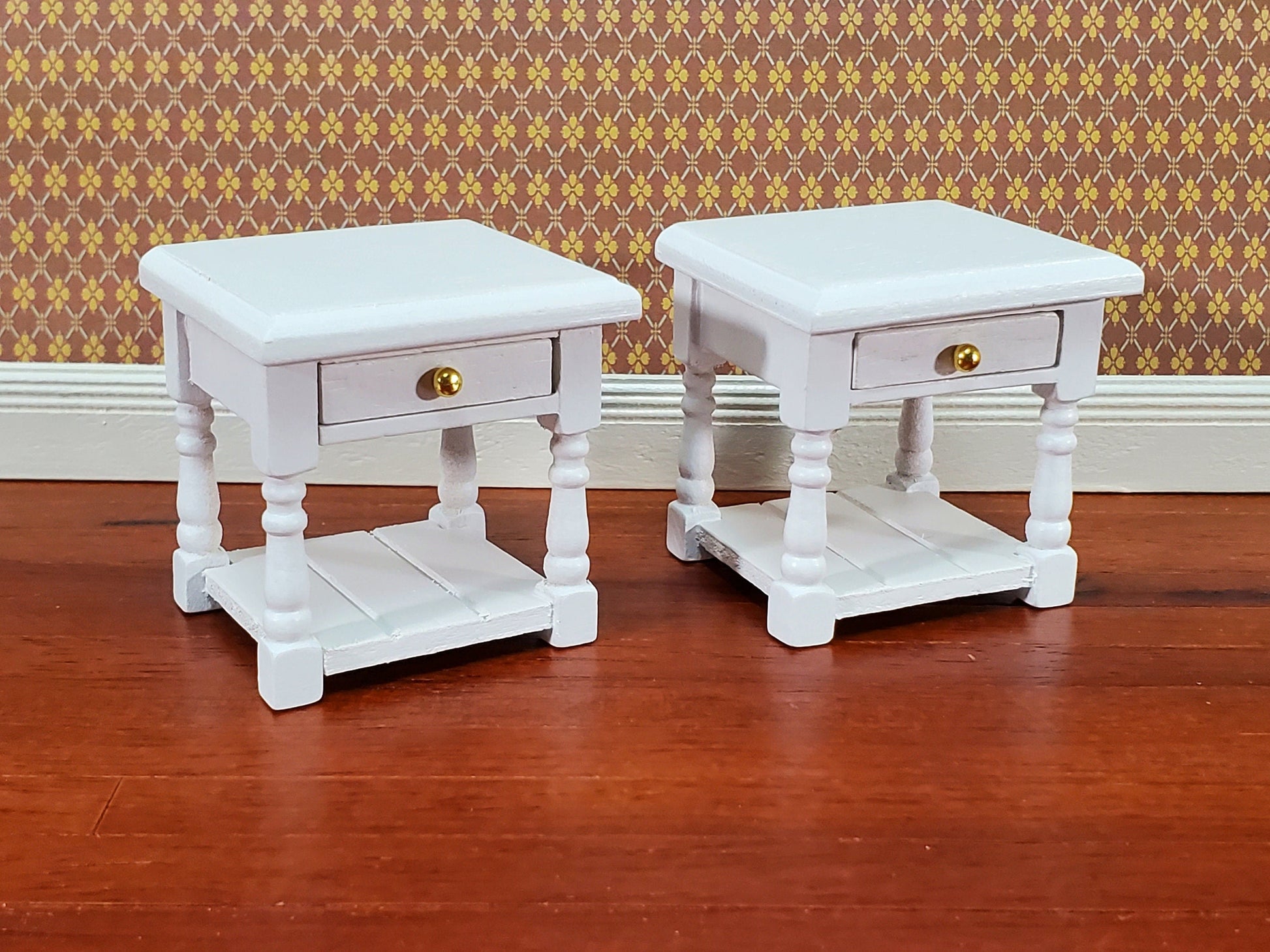 Dollhouse Night Stands Side Table with Drawer Set of 2 1:12 Scale Miniature White Wood