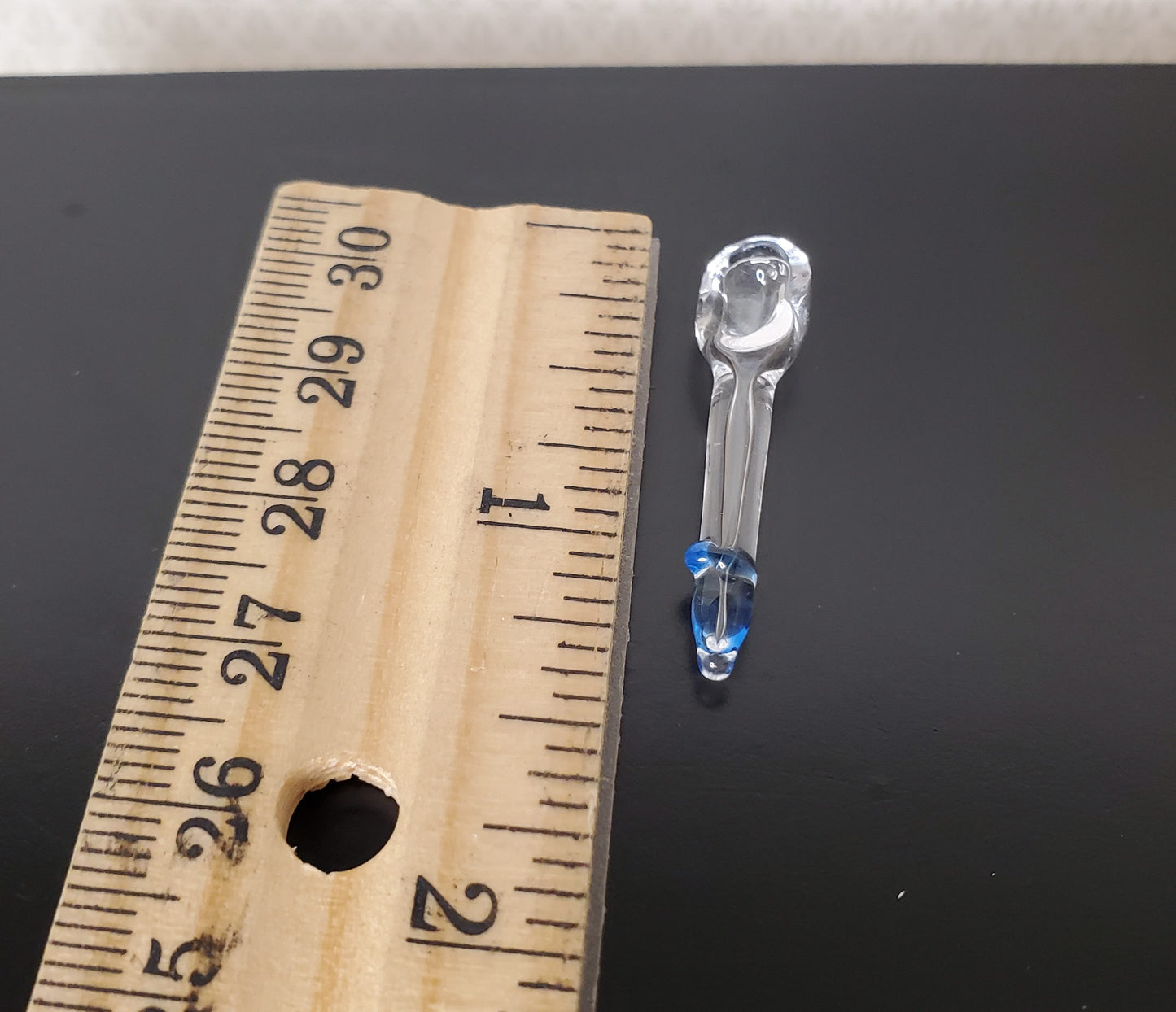 1:6 Scale Clear Glass Spoon with Blue Ring Dollhouse Miniature Fashion Doll Size