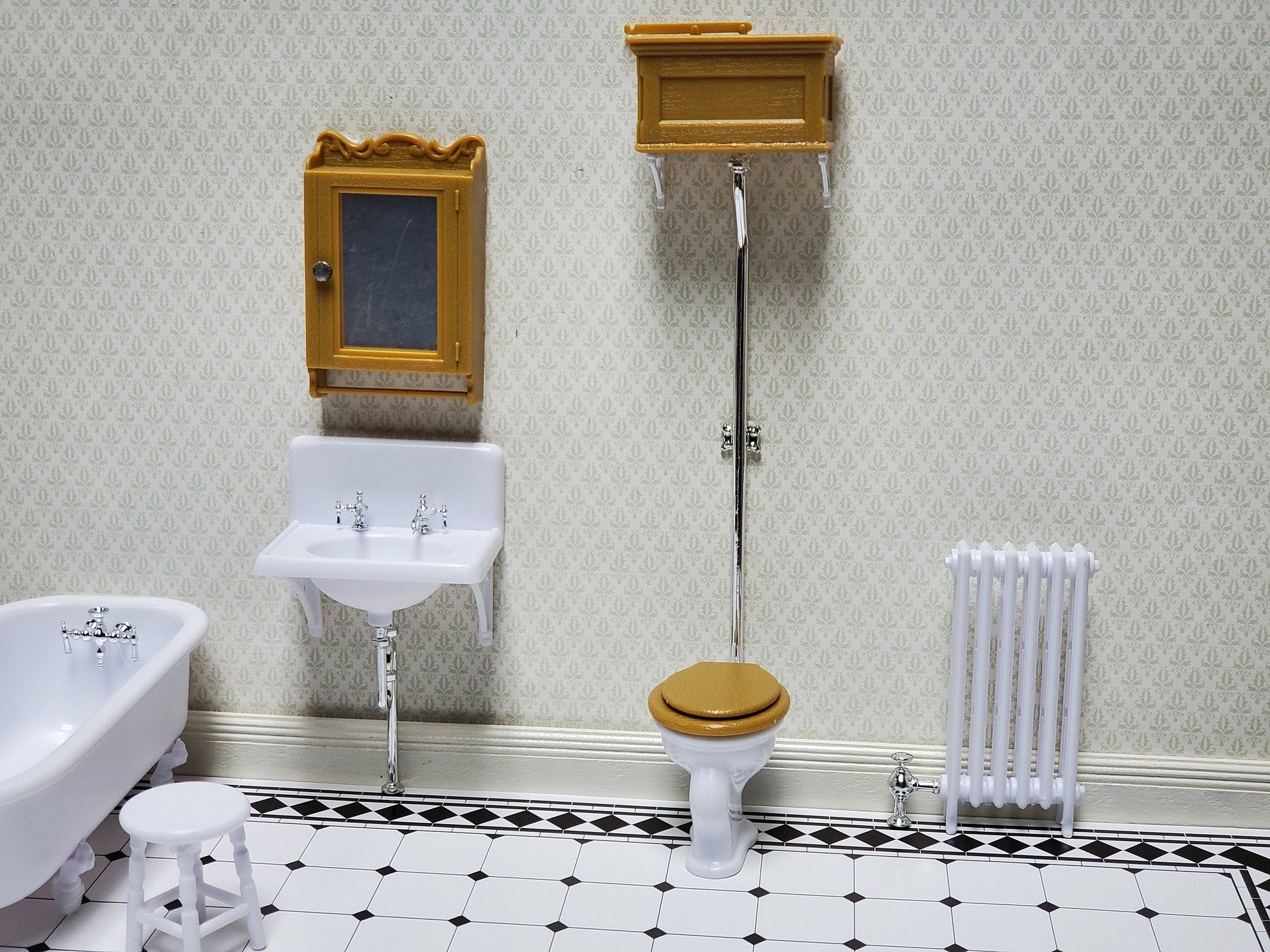 Dollhouse Chrysnbon Bathroom KIT Victorian Style Plastic 1:12 Scale Miniature Bathtub Toilet Sink
