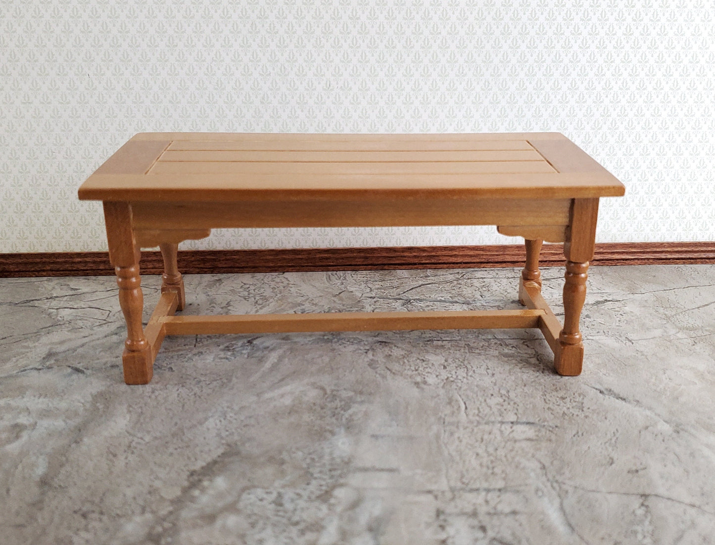 Dollhouse Large Kitchen or Prep Table Light Walnut Finish 1:12 Scale Miniature Furniture