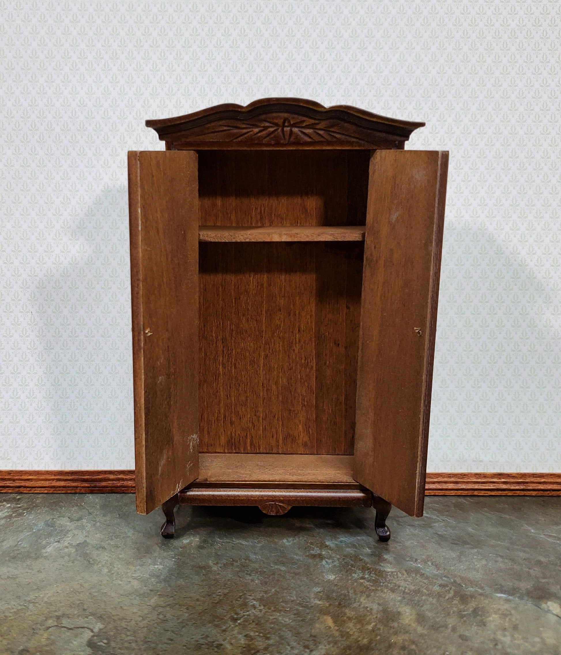 Dollhouse Wardrobe Armoire Dark Walnut Closet for Bedroom 1:12 Furniture